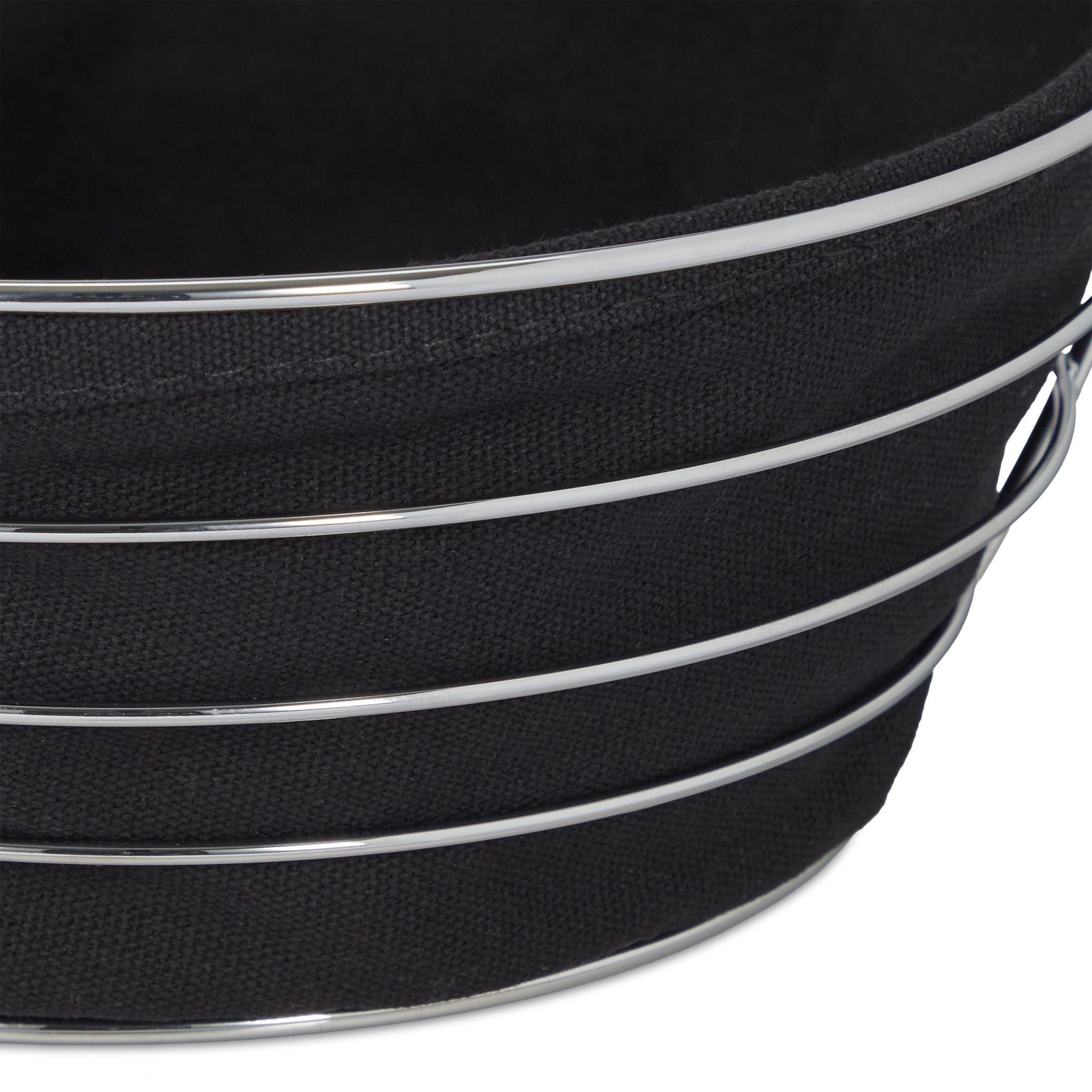 Runder Brotkorb Metall mit Stoffeinsatz Schwarz-Silber von Relaxdays