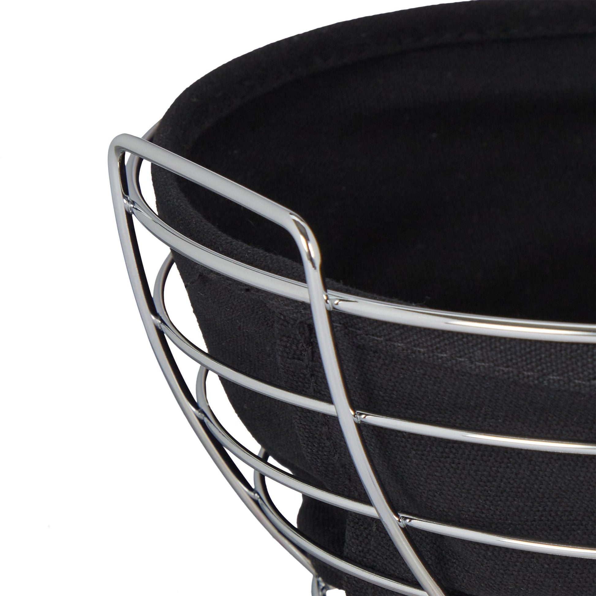 Runder Brotkorb Metall mit Stoffeinsatz Schwarz-Silber von Relaxdays