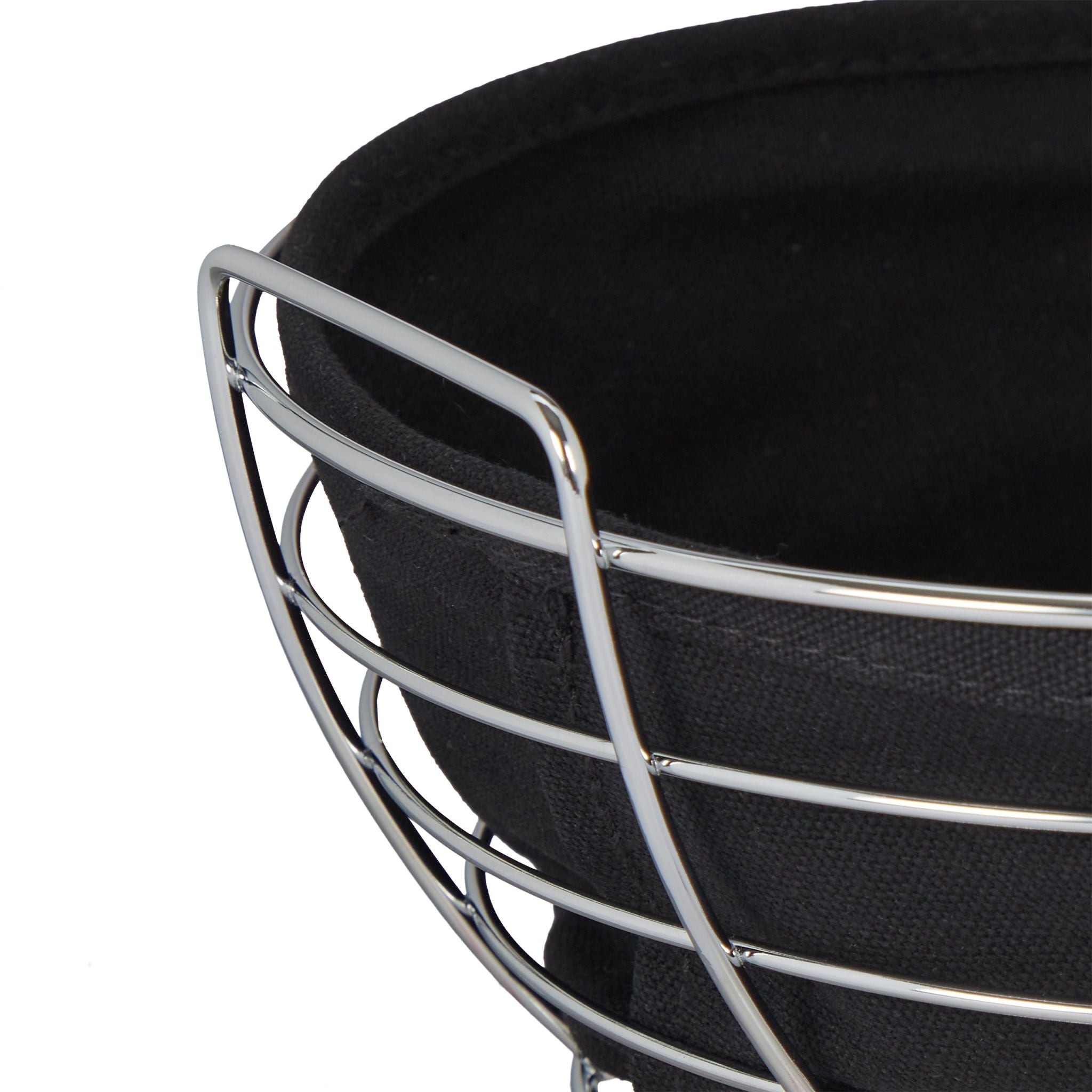 Runder Brotkorb Metall mit Stoffeinsatz Schwarz-Silber von Relaxdays