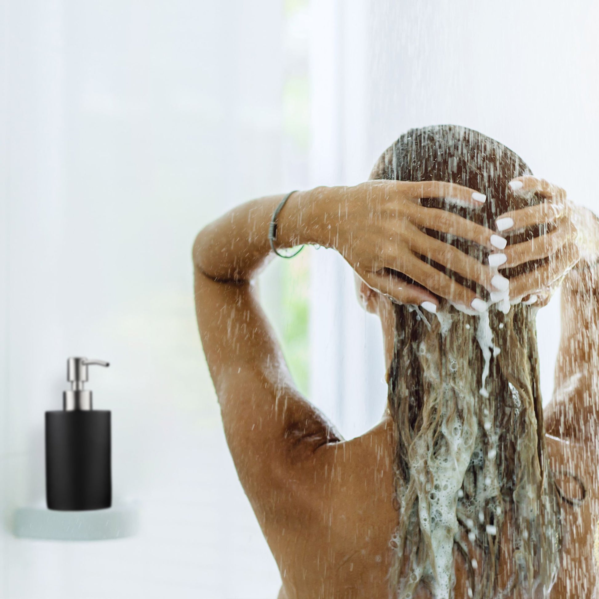 Runder Seifenspender Kunststein Schwarz-Silber von Relaxdays