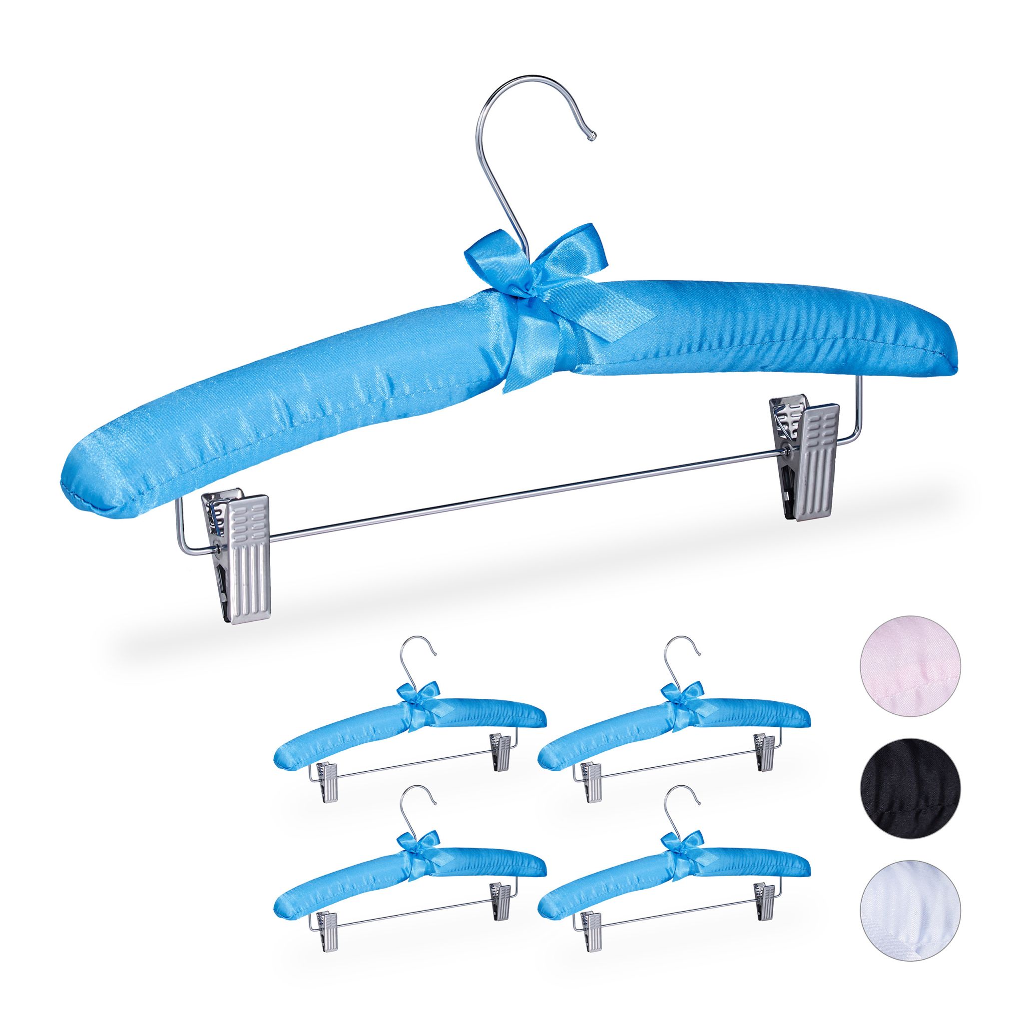 Satin Kleiderbügel mit Klammern Hellblau-Silber von Relaxdays