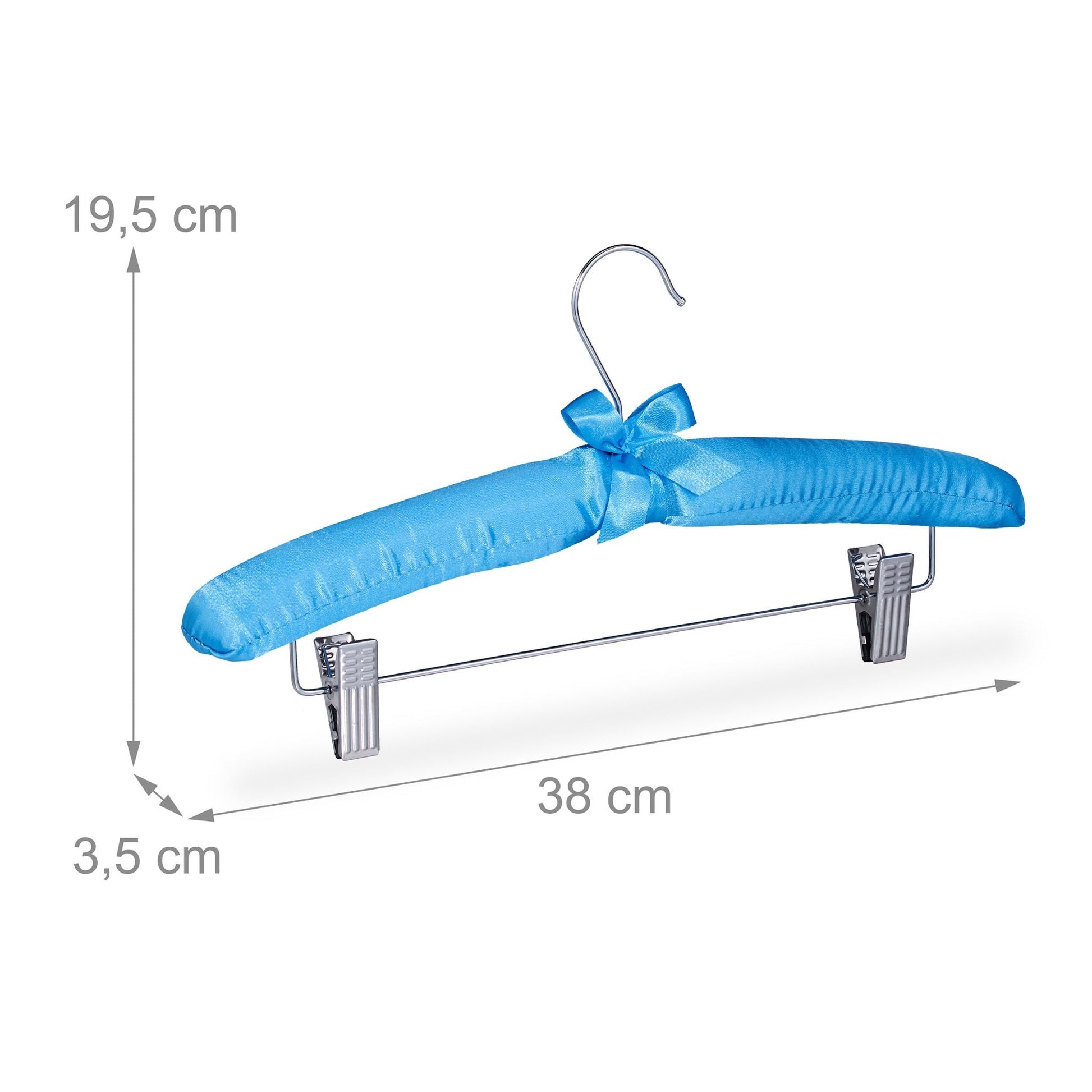 Satin Kleiderbügel mit Klammern Hellblau-Silber von Relaxdays
