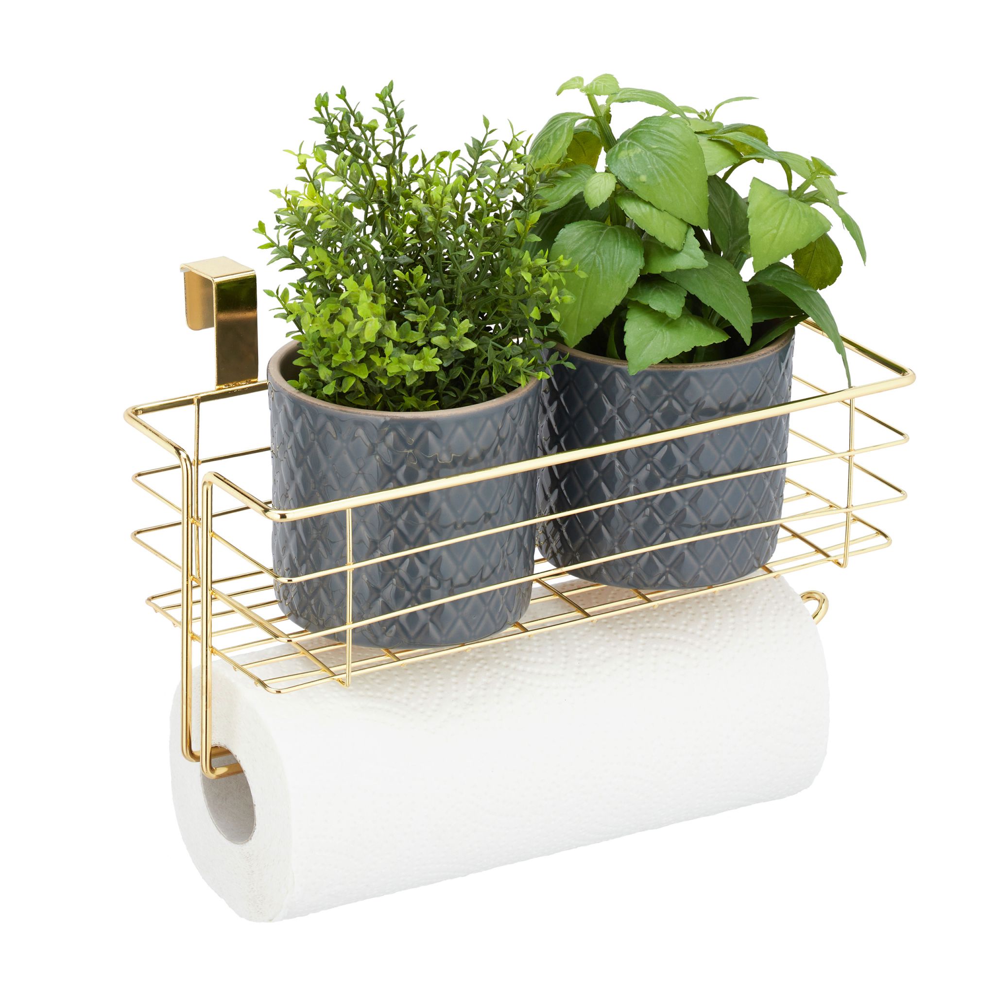 Einhängekorb mit Küchenrollenhalter Gold von Relaxdays