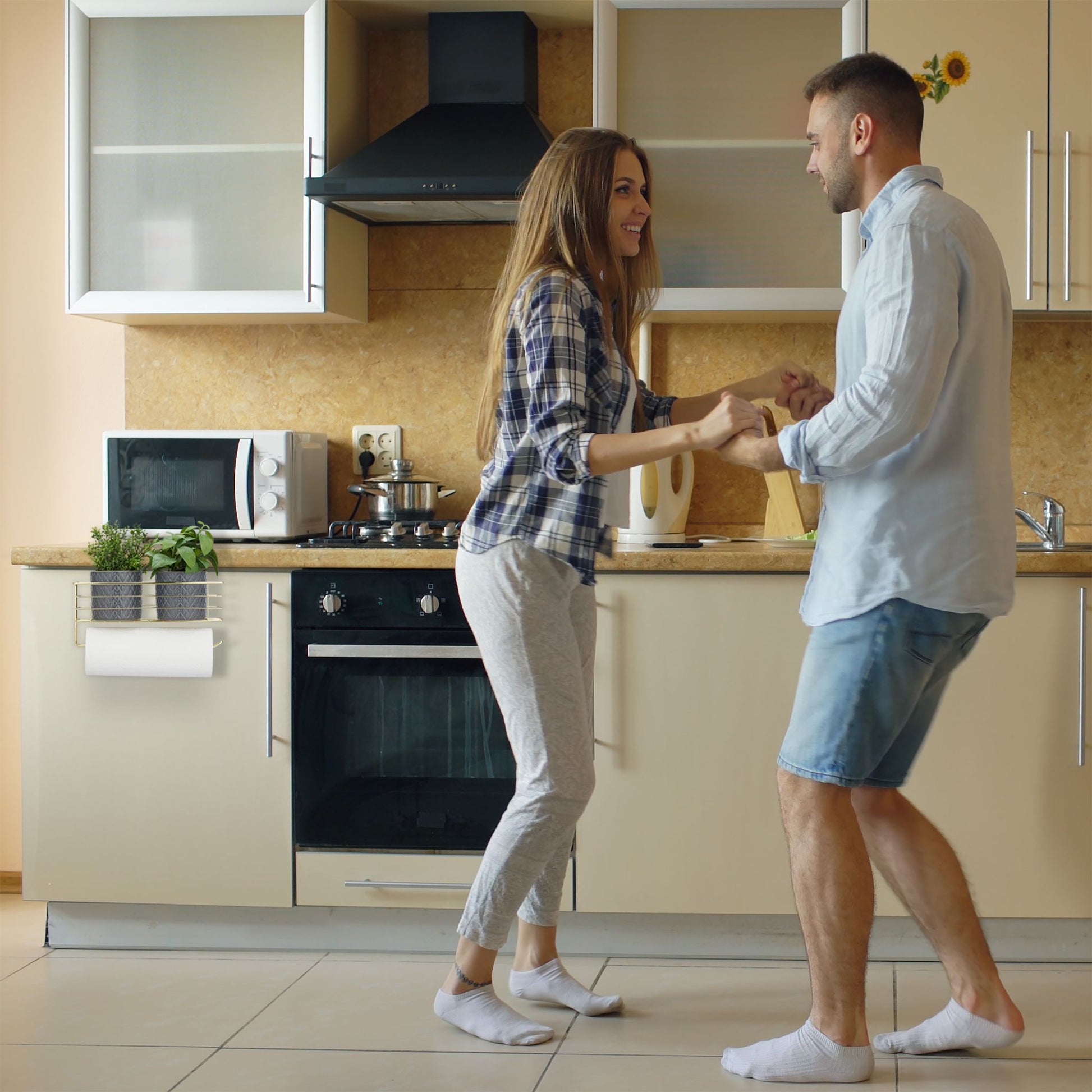 Einhängekorb mit Küchenrollenhalter Gold von Relaxdays