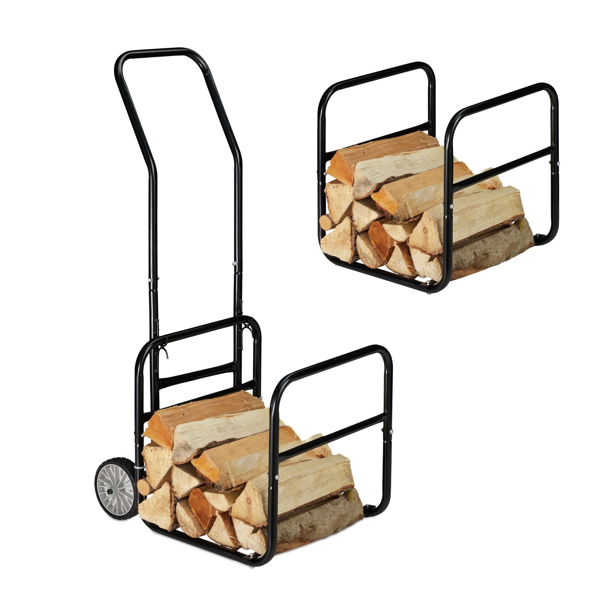 Kaminholzwagen mit Holzkorb Schwarz-Grau von Relaxdays