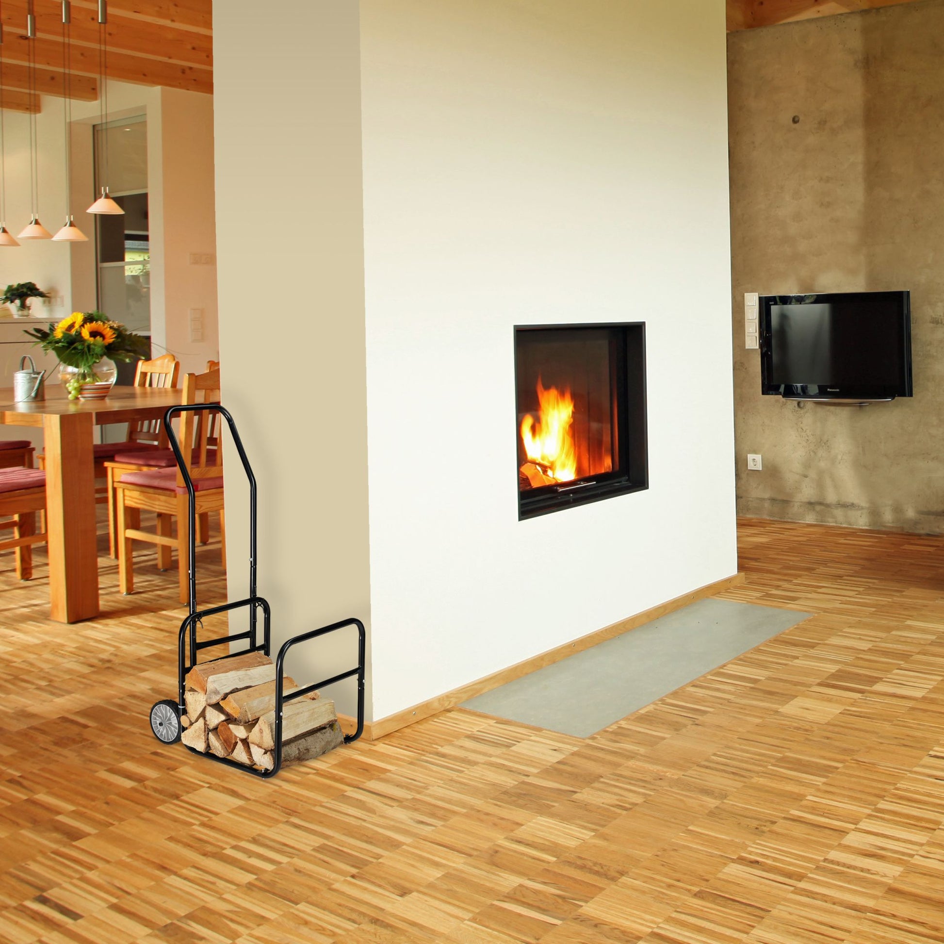 Kaminholzwagen mit Holzkorb Schwarz-Grau von Relaxdays