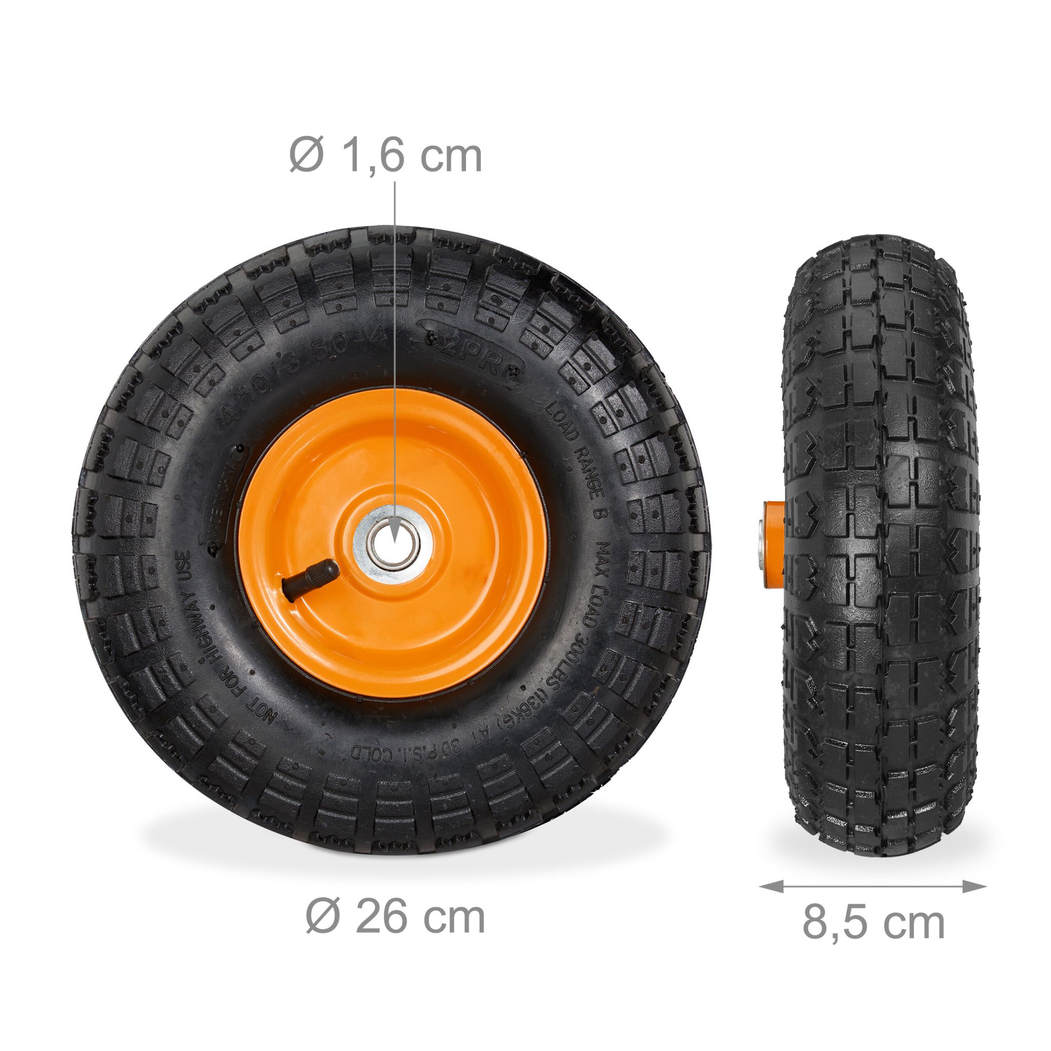 Sackkarrenrad 2er-Set 4.10 3.50-4 Orange-Schwarz von Relaxdays