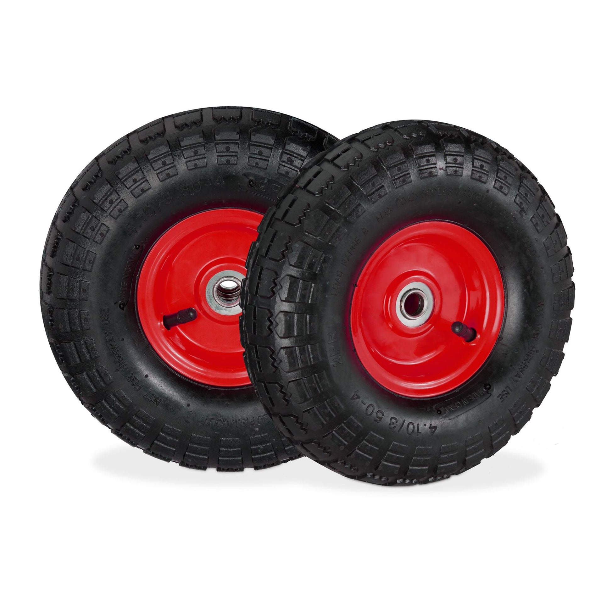 Sackkarrenrad 2er-Set 4.10 3.50-4 Rot-Schwarz von Relaxdays