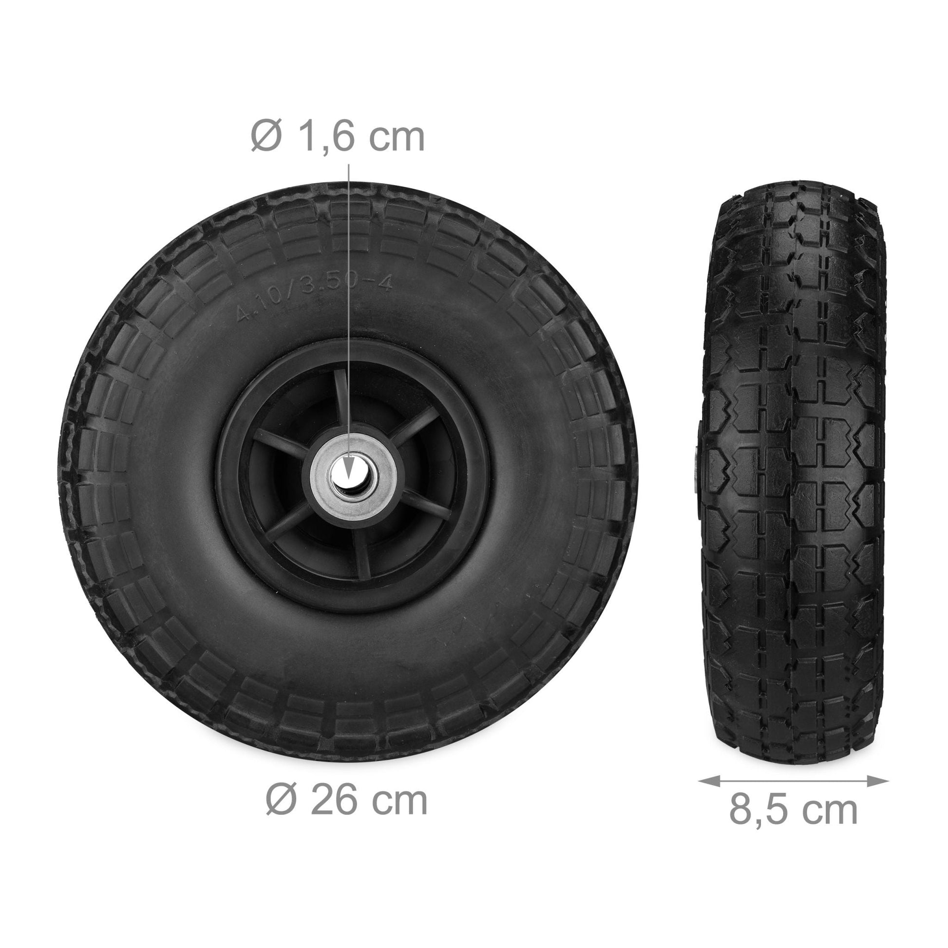 Sackkarrenrad PU 2er-Set 4.1/3.5-4 Schwarz von Relaxdays