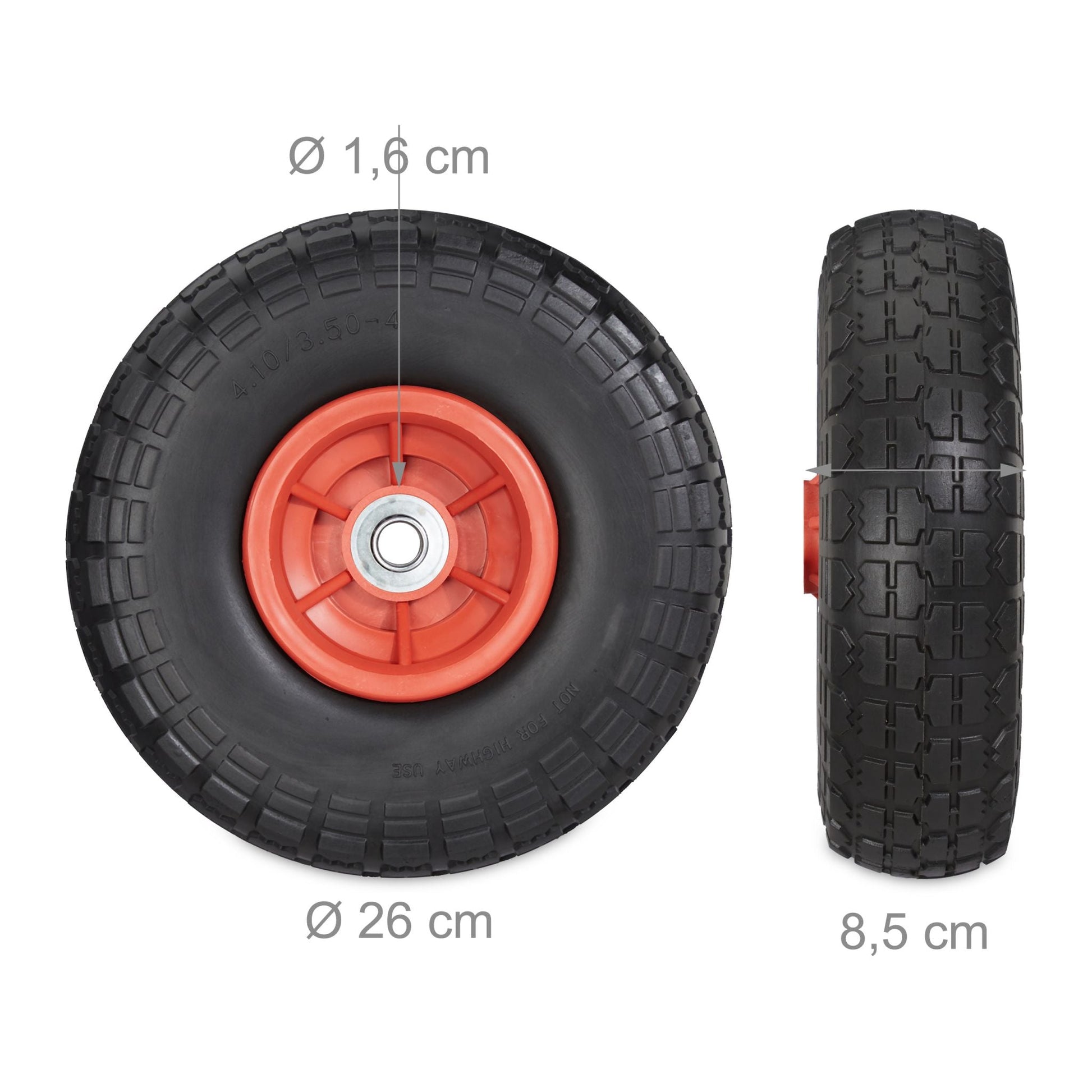 Sackkarrenrad PU 2er-Set 4.1/3.5-4 Rot-Schwarz von Relaxdays