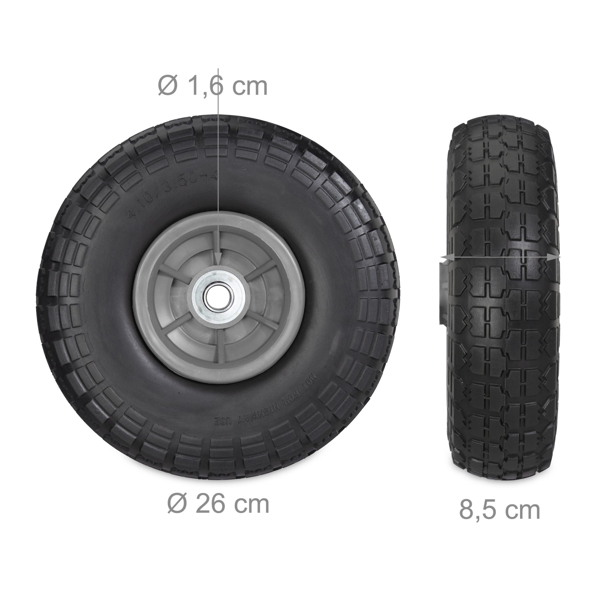 Sackkarrenrad PU 2er-Set 4.1/3.5-4 Schwarz-Grau von Relaxdays