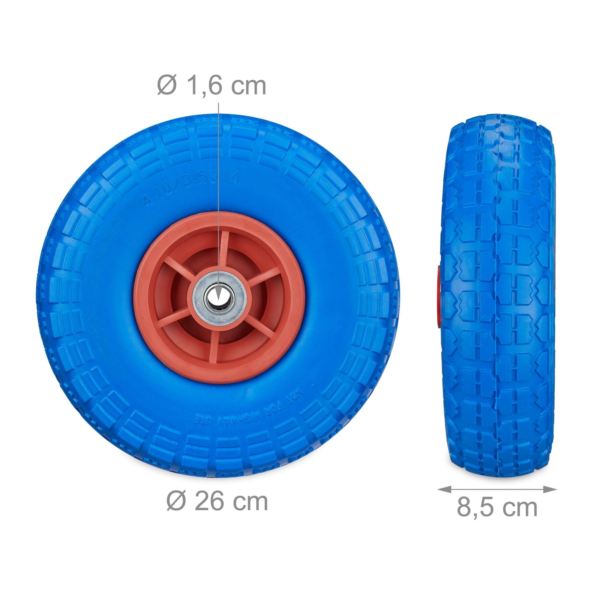 Sackkarrenrad PU 2er-Set 4.1/3.5-4 Blau-Rot von Relaxdays
