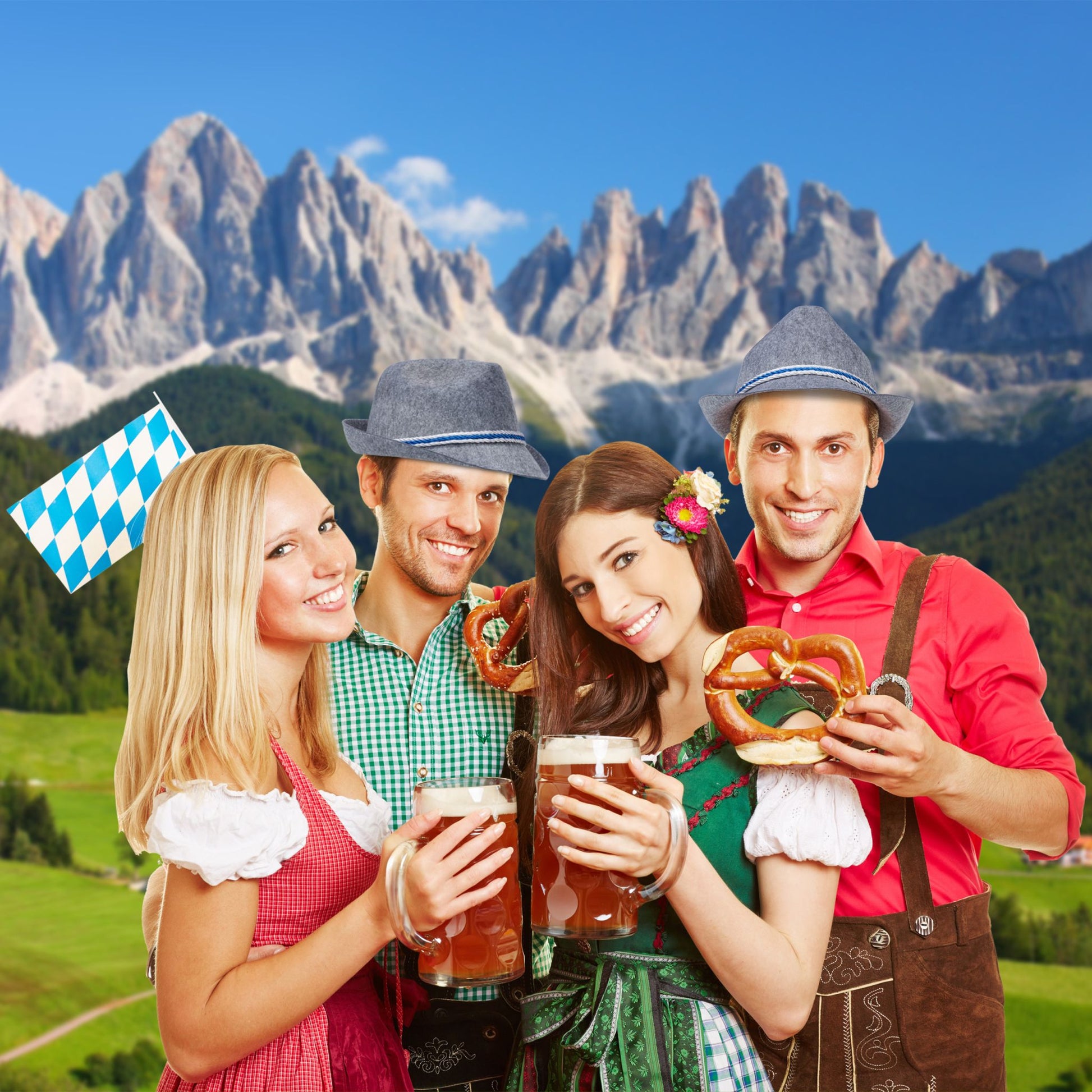 Trachtenhut Bayern 5er-Set Weiss-Blau-Grau von Relaxdays
