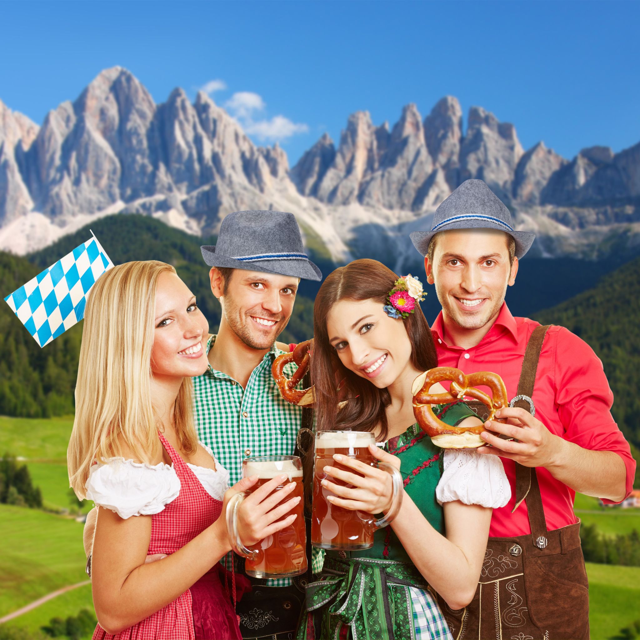 Trachtenhut Bayern 5er-Set Weiss-Blau-Grau von Relaxdays