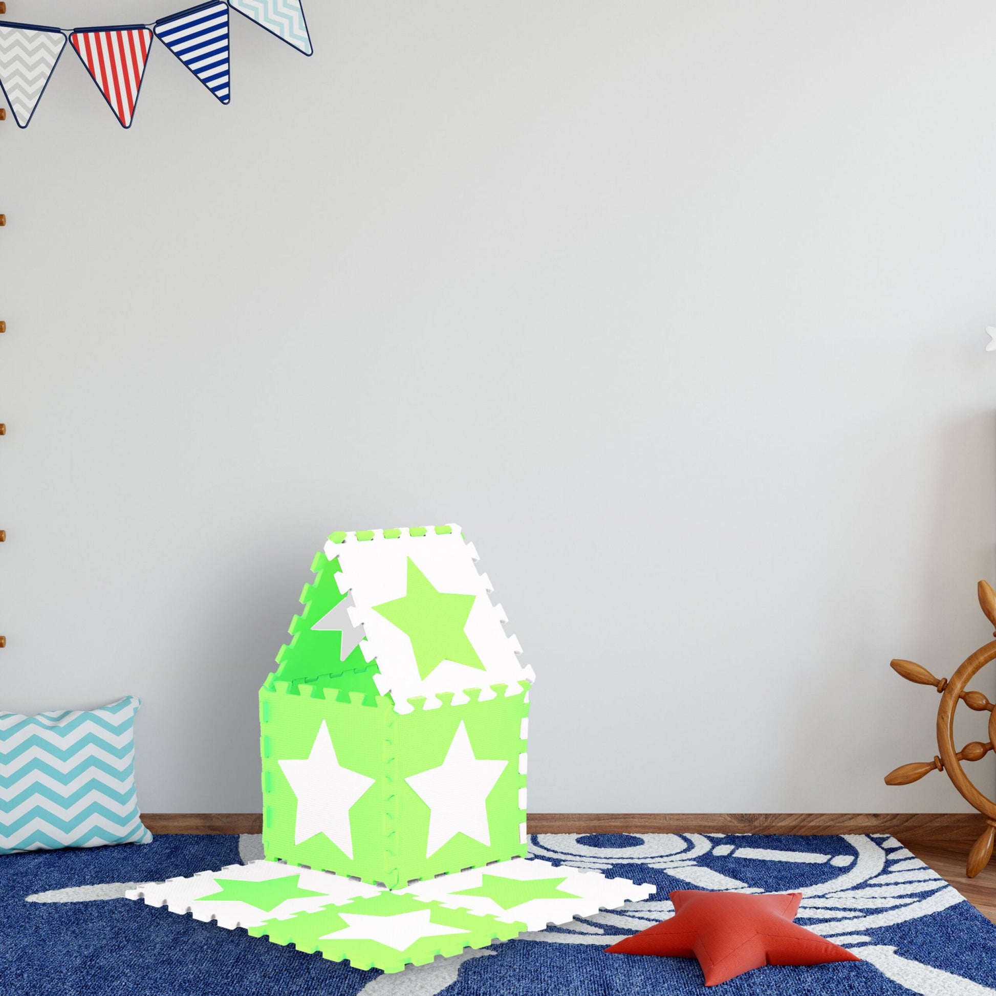 Puzzlematte Sterne Weiss-Grün von Relaxdays