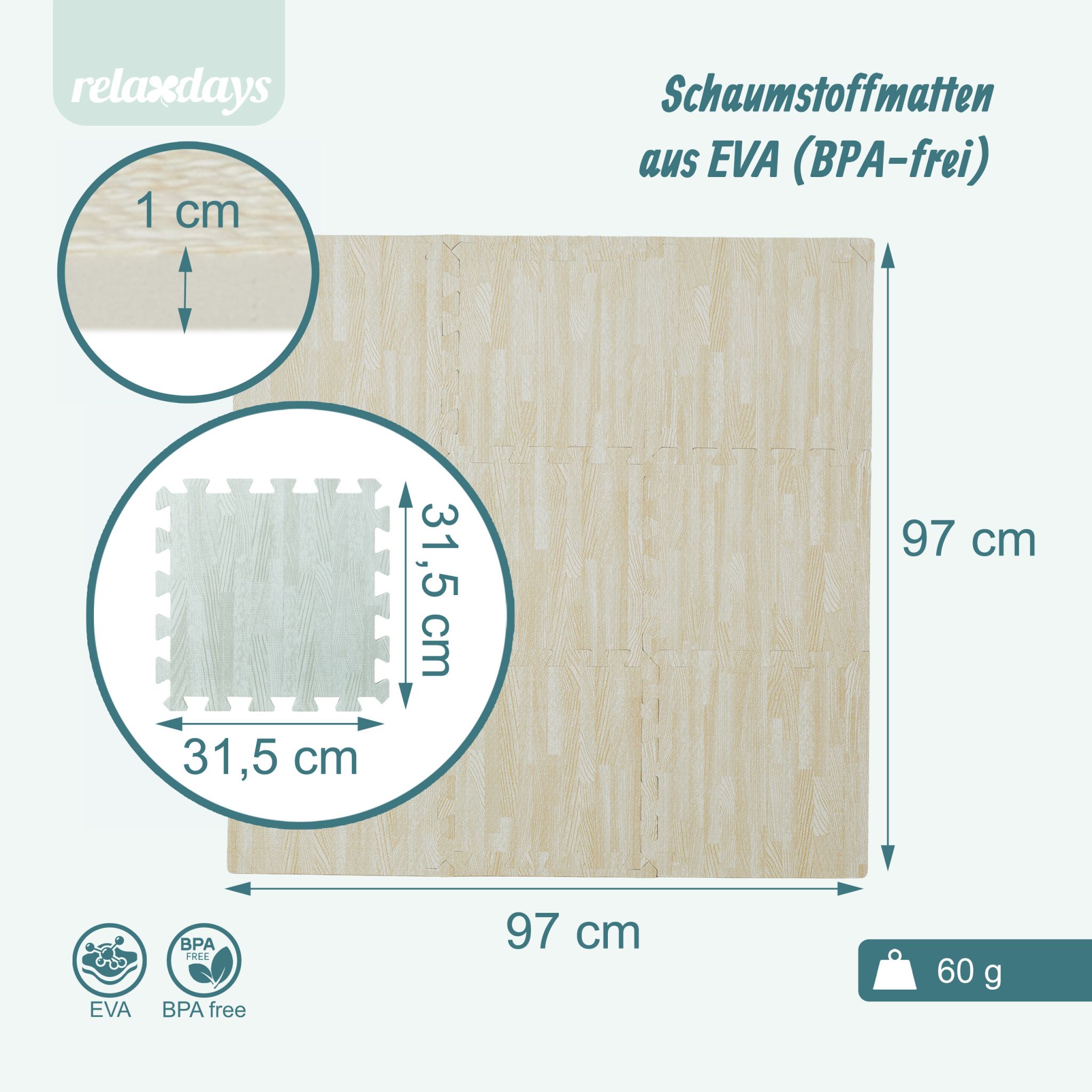 Bodenschutzmatte in Holzoptik 9er-Set Weiss von Relaxdays