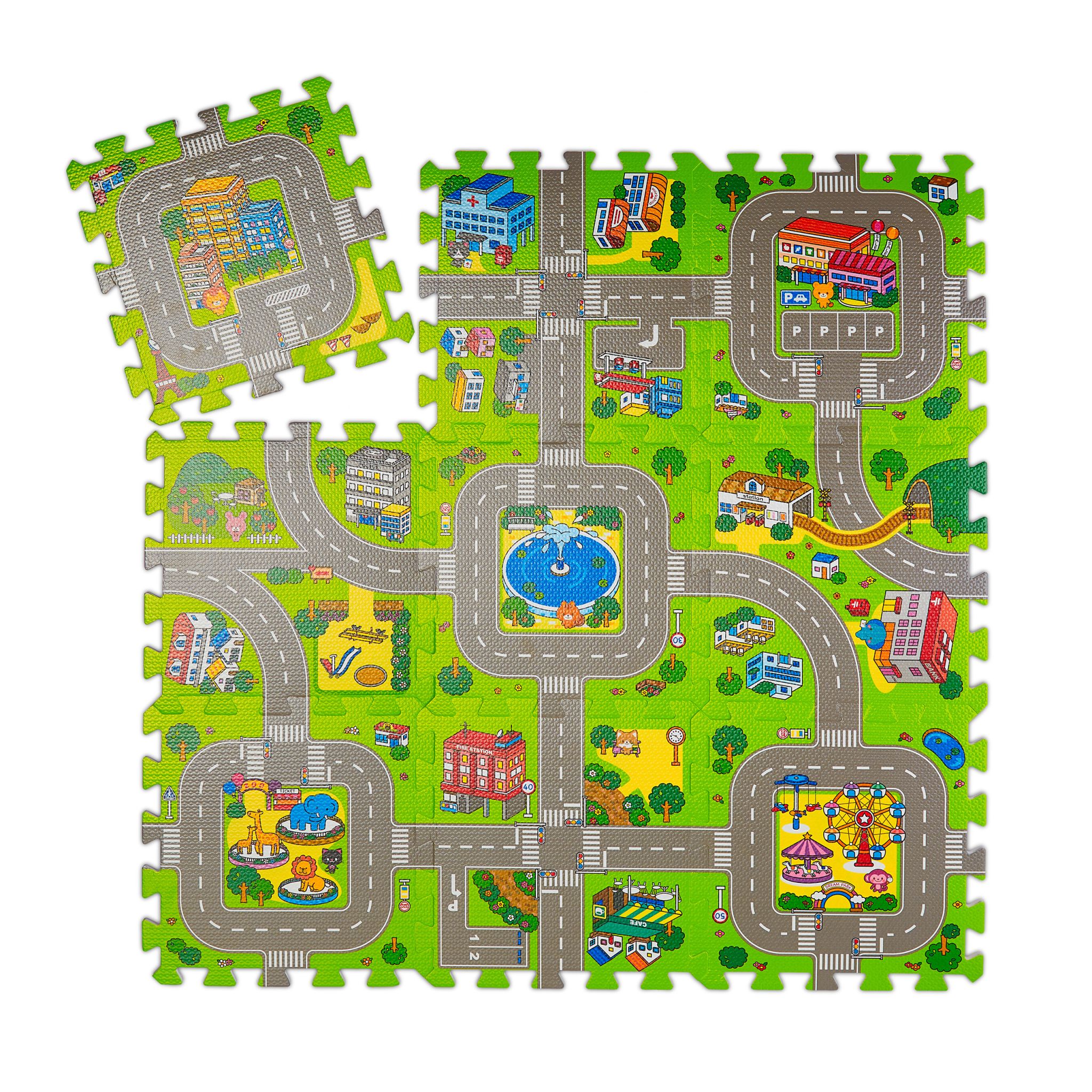 Puzzlematte Strasse mit Tieren Weiss-Grün-Grau von Relaxdays