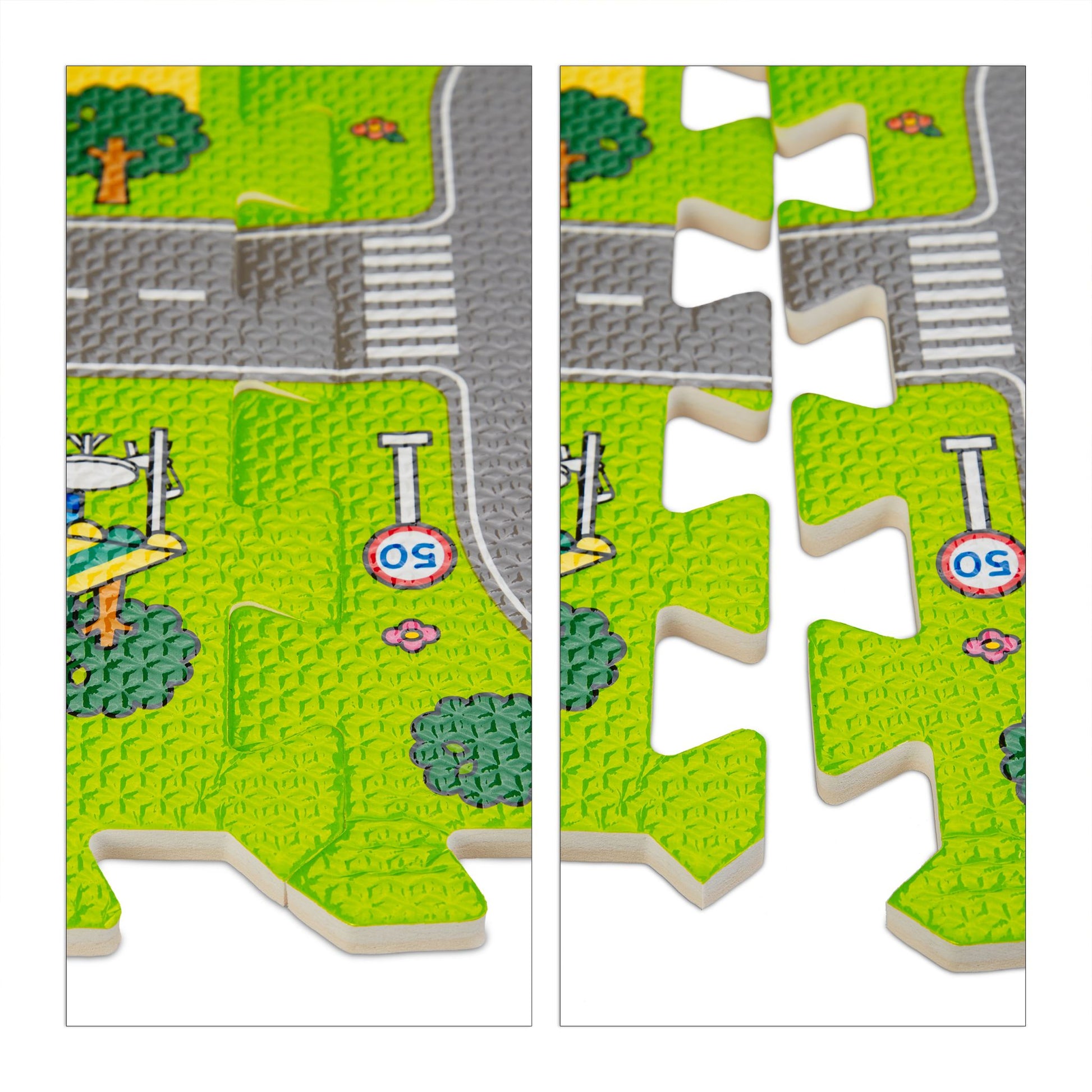 Puzzlematte Strasse mit Tieren Weiss-Grün-Grau von Relaxdays