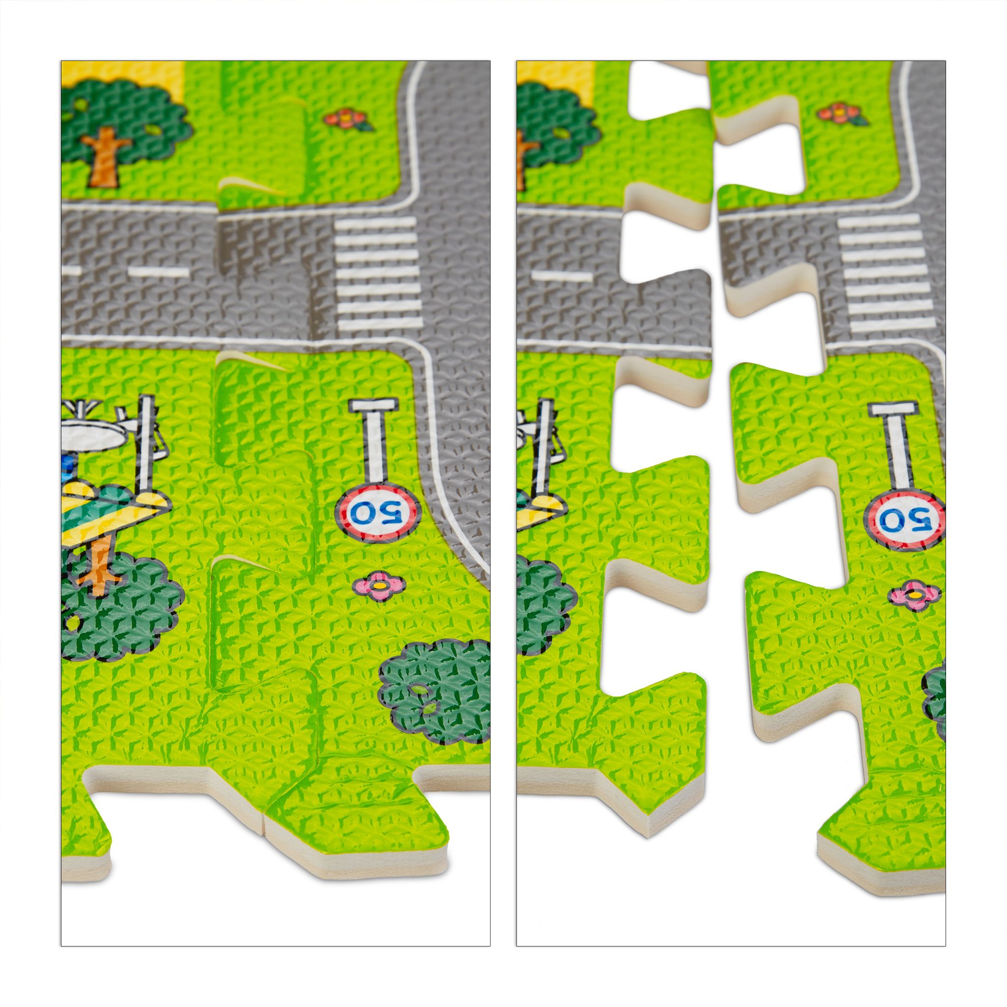 Puzzlematte Strasse mit Tieren Weiss-Grün-Grau von Relaxdays