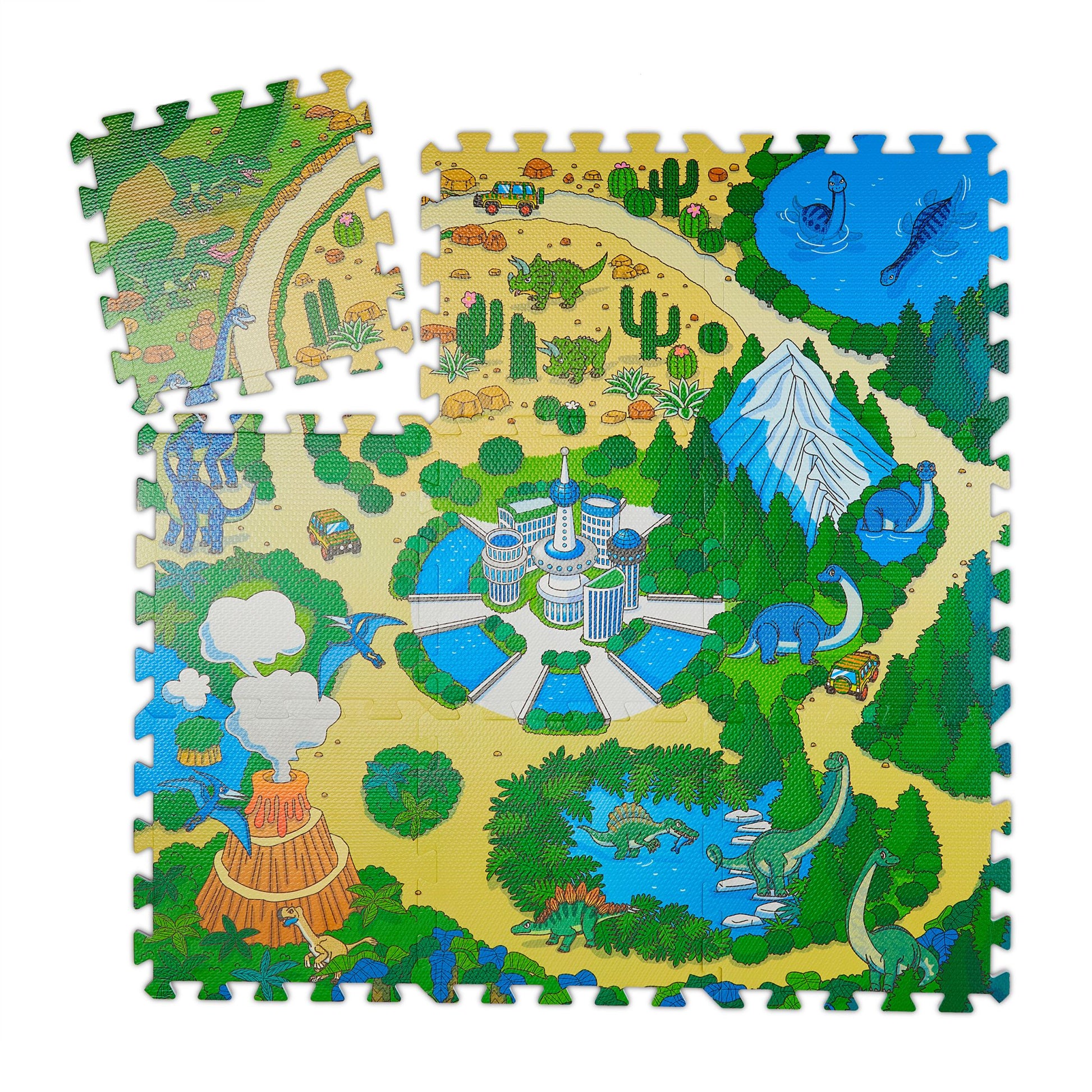 Puzzlematte Dinosaurier Blau-Grün-Hellbraun von Relaxdays