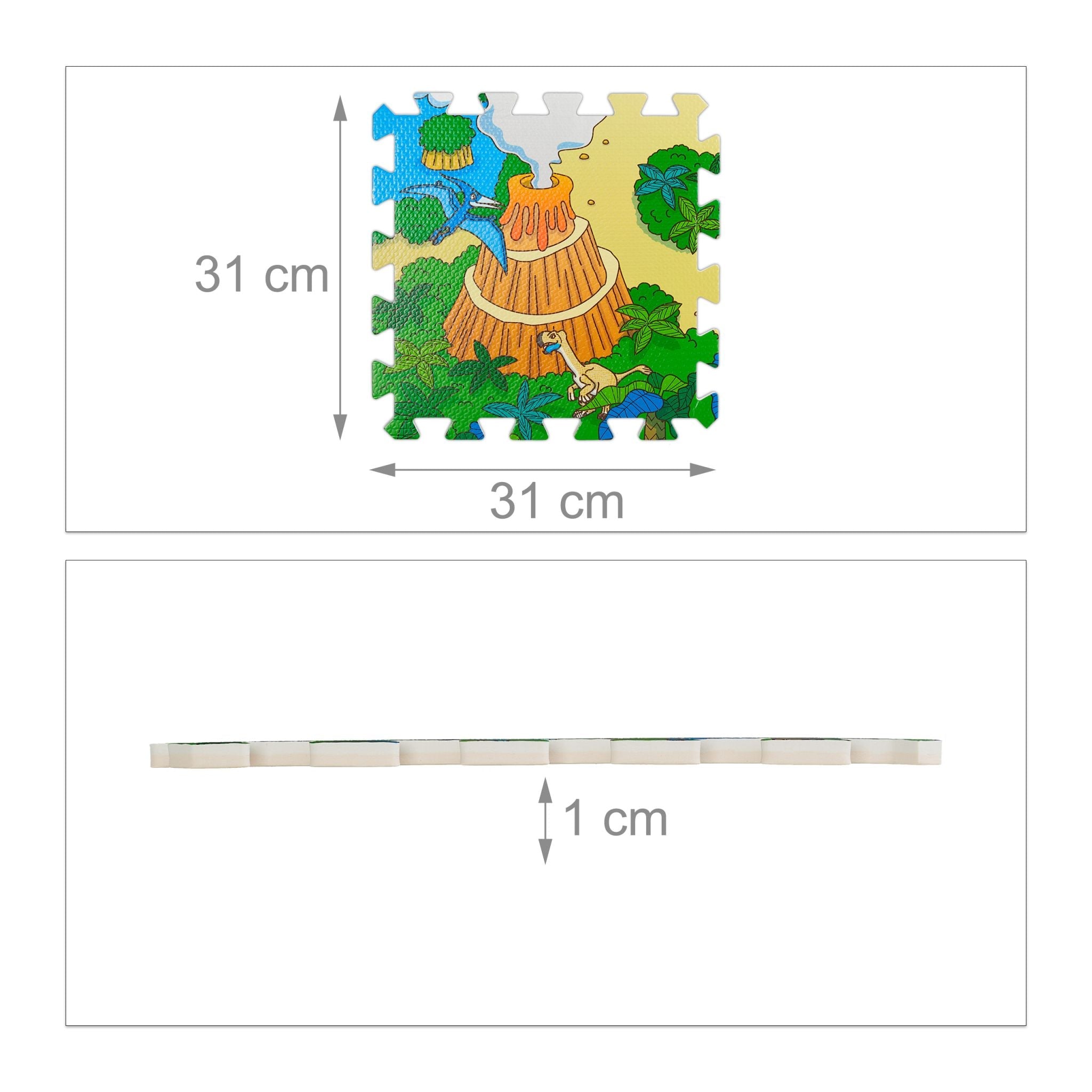 Puzzlematte Dinosaurier Blau-Grün-Hellbraun von Relaxdays