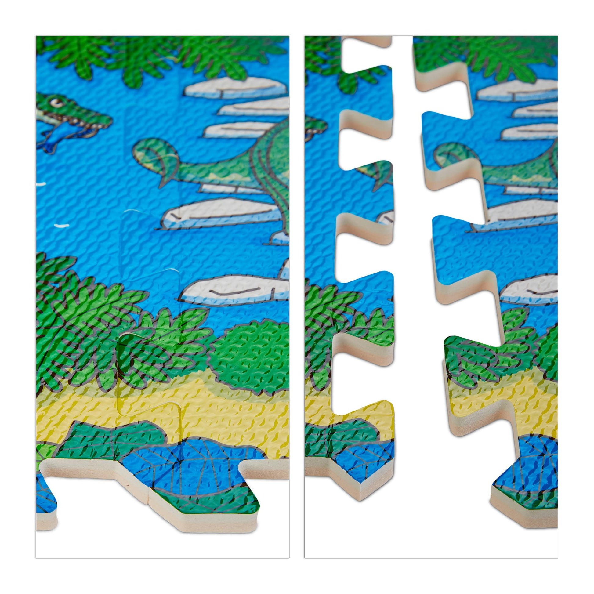 Puzzlematte Dinosaurier Blau-Grün-Hellbraun von Relaxdays