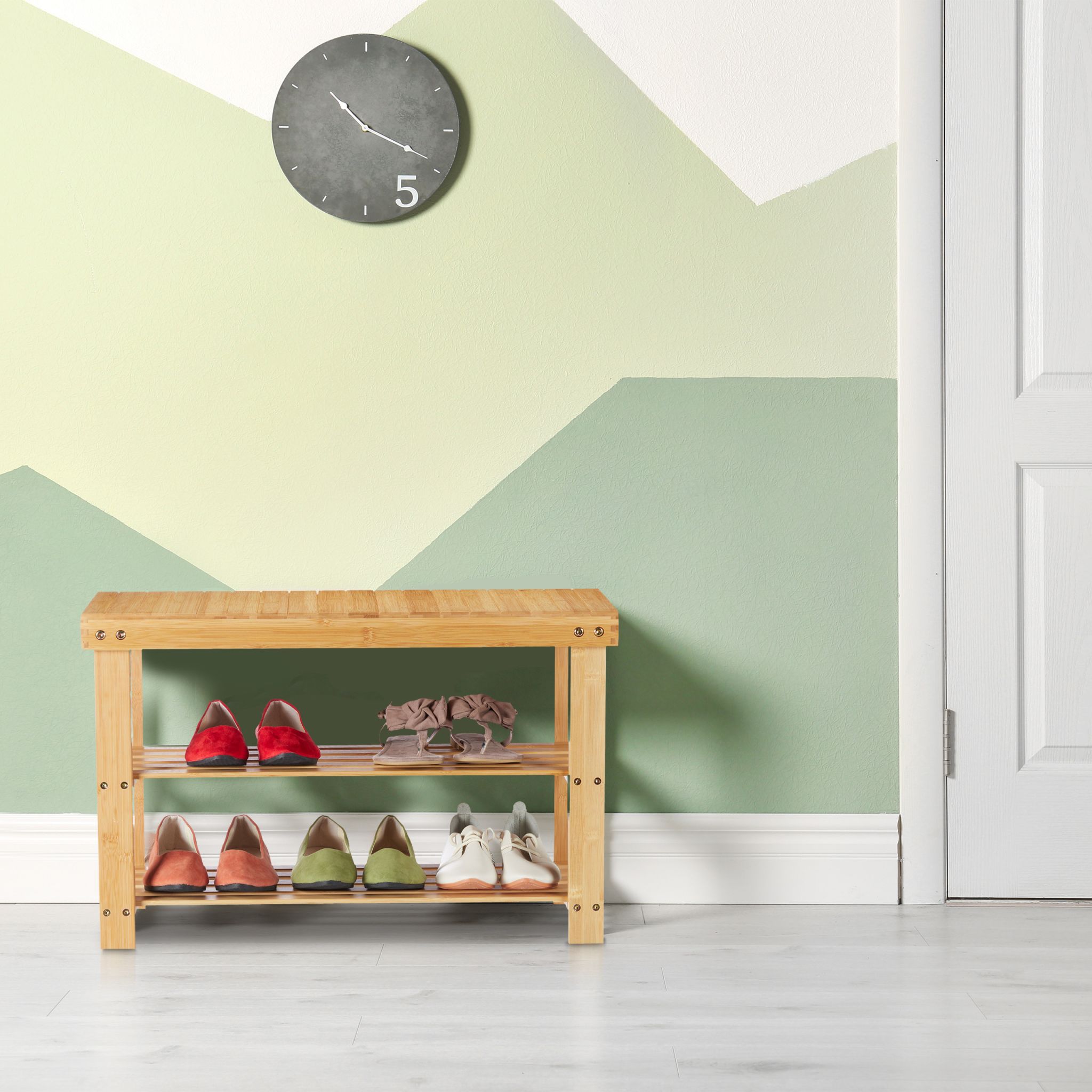 Schuhregal Bambus mit Sitzfläche Hellbraun von Relaxdays