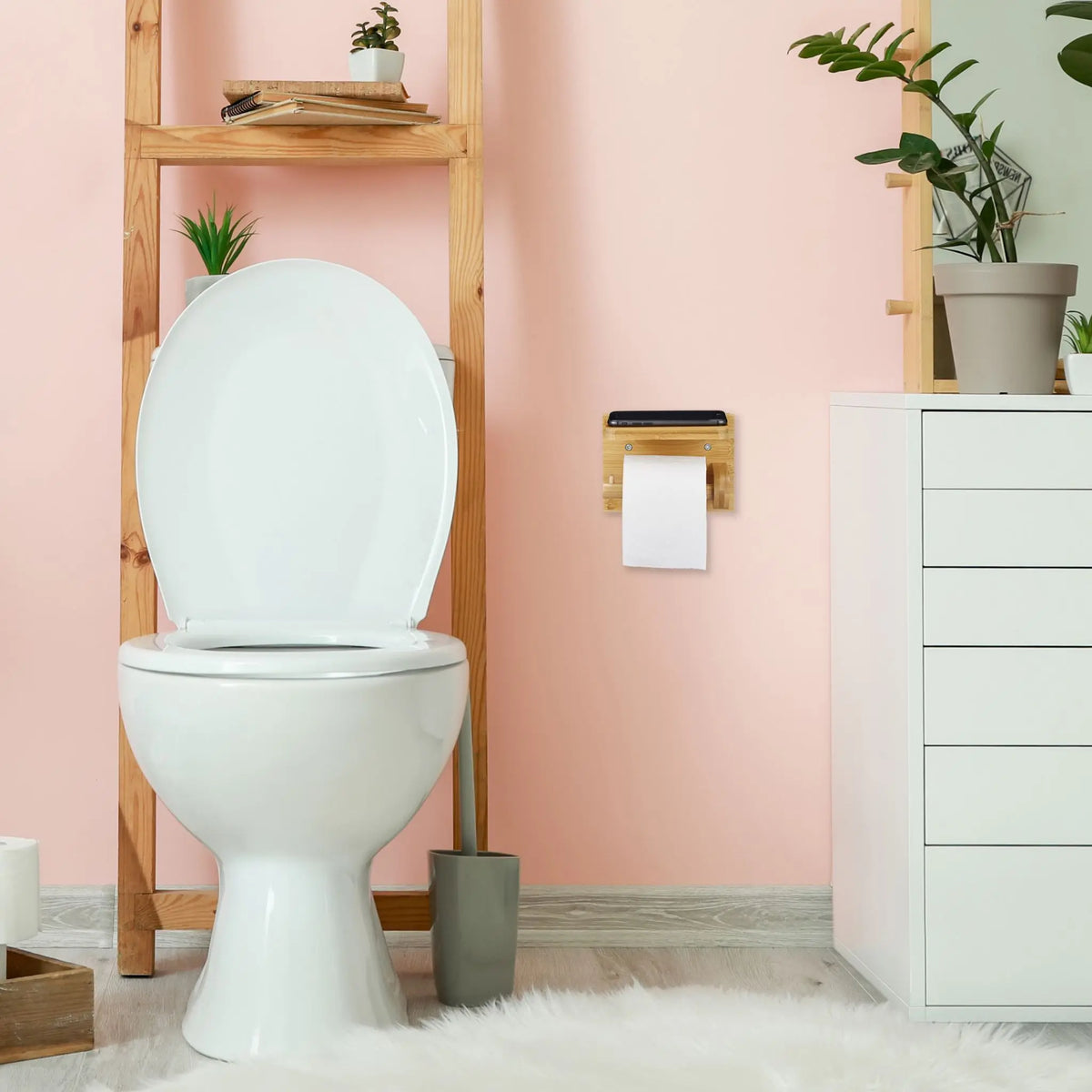 Toilettenpapierhalter mit Ablage Hellbraun von Relaxdays