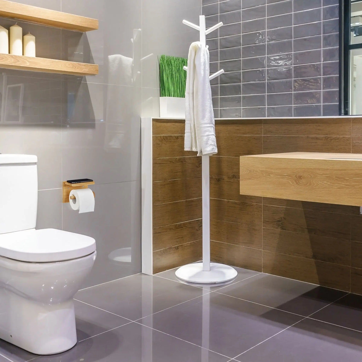 Toilettenpapierhalter mit Ablage Hellbraun von Relaxdays