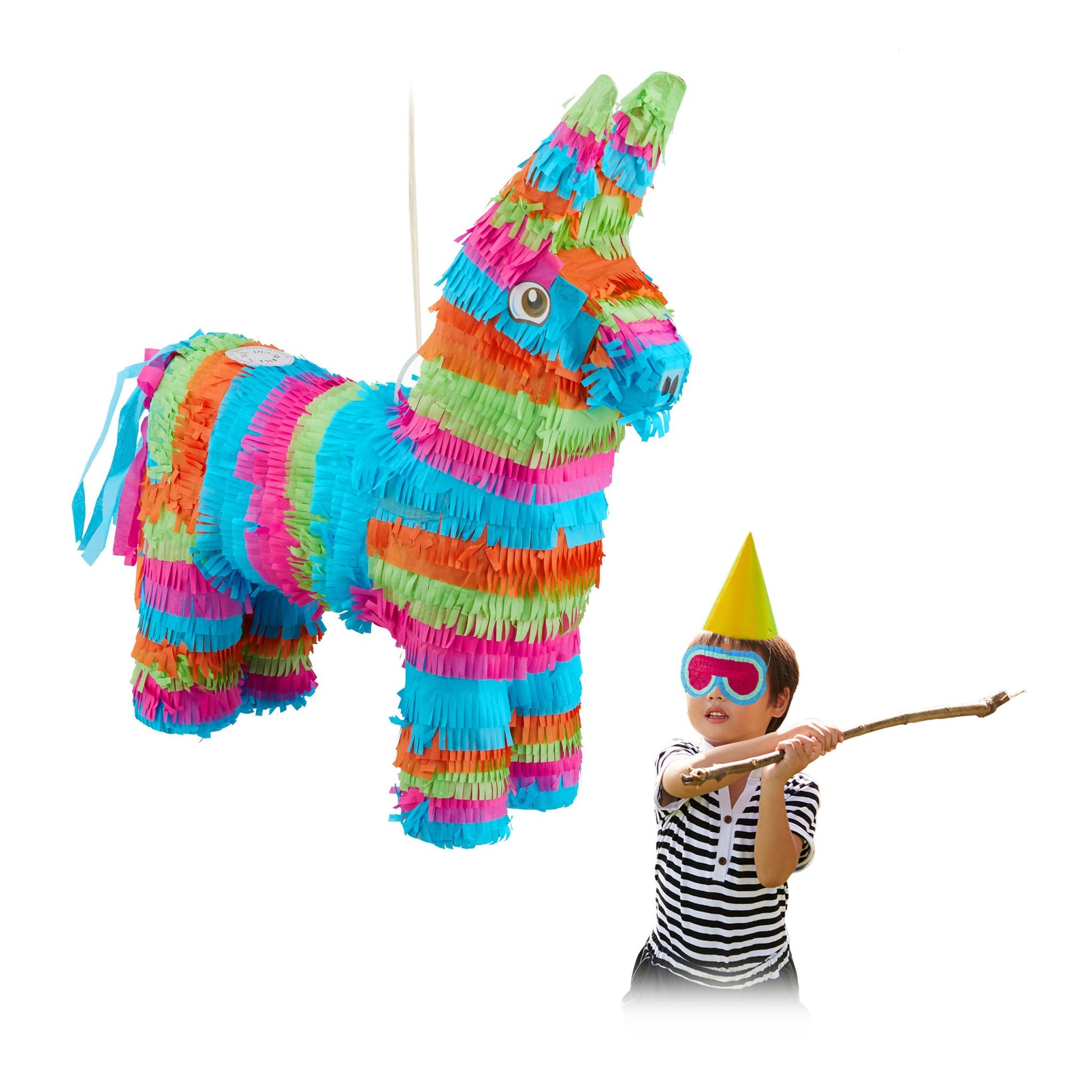Pinata Esel bunt Grün-Hellblau-Pink von Relaxdays