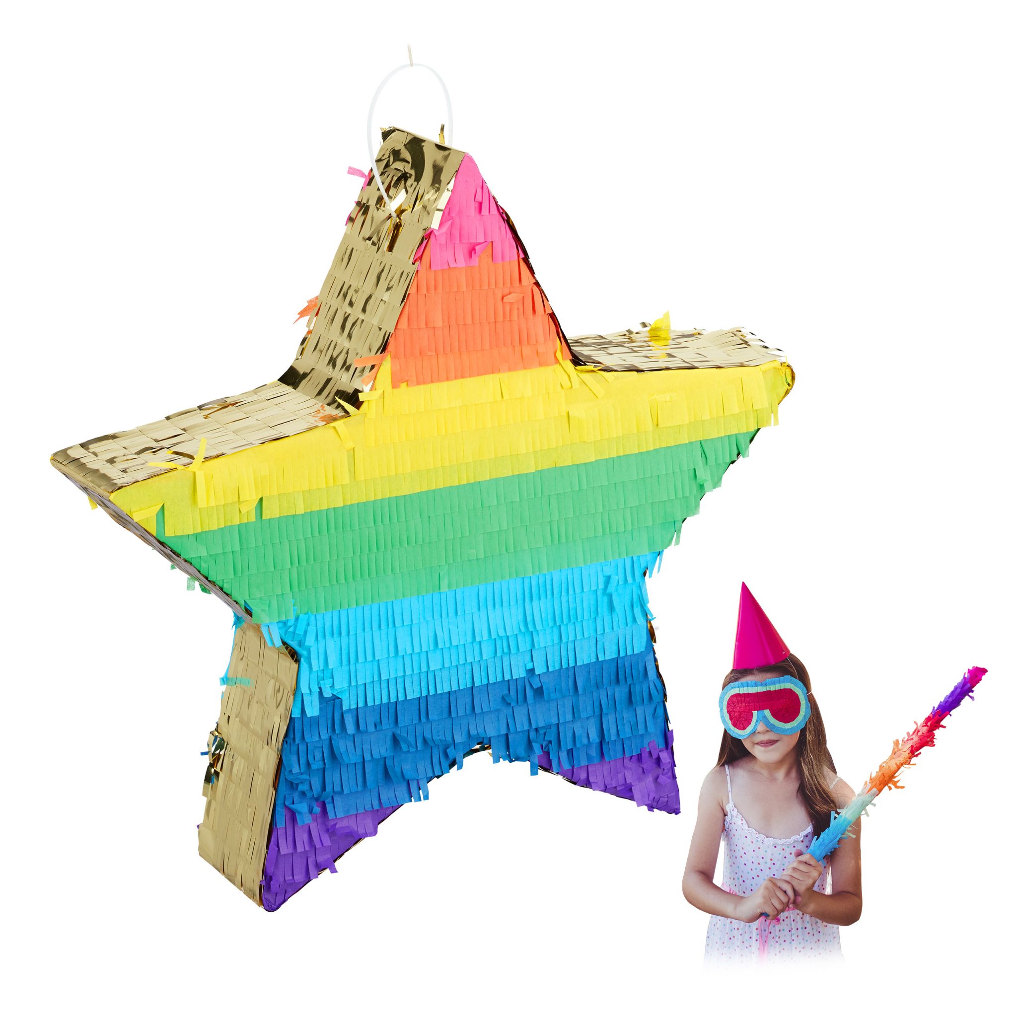 Pinata Stern bunt-gold Blau-Gelb-Gold von Relaxdays