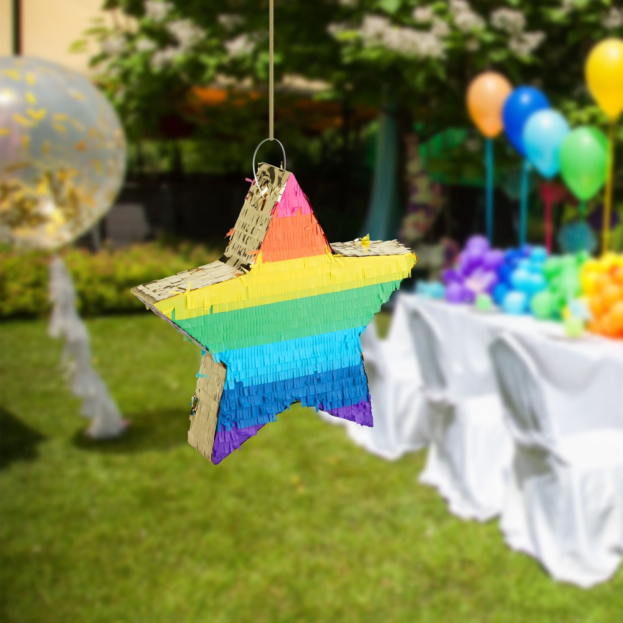 Pinata Stern bunt-gold Blau-Gelb-Gold von Relaxdays