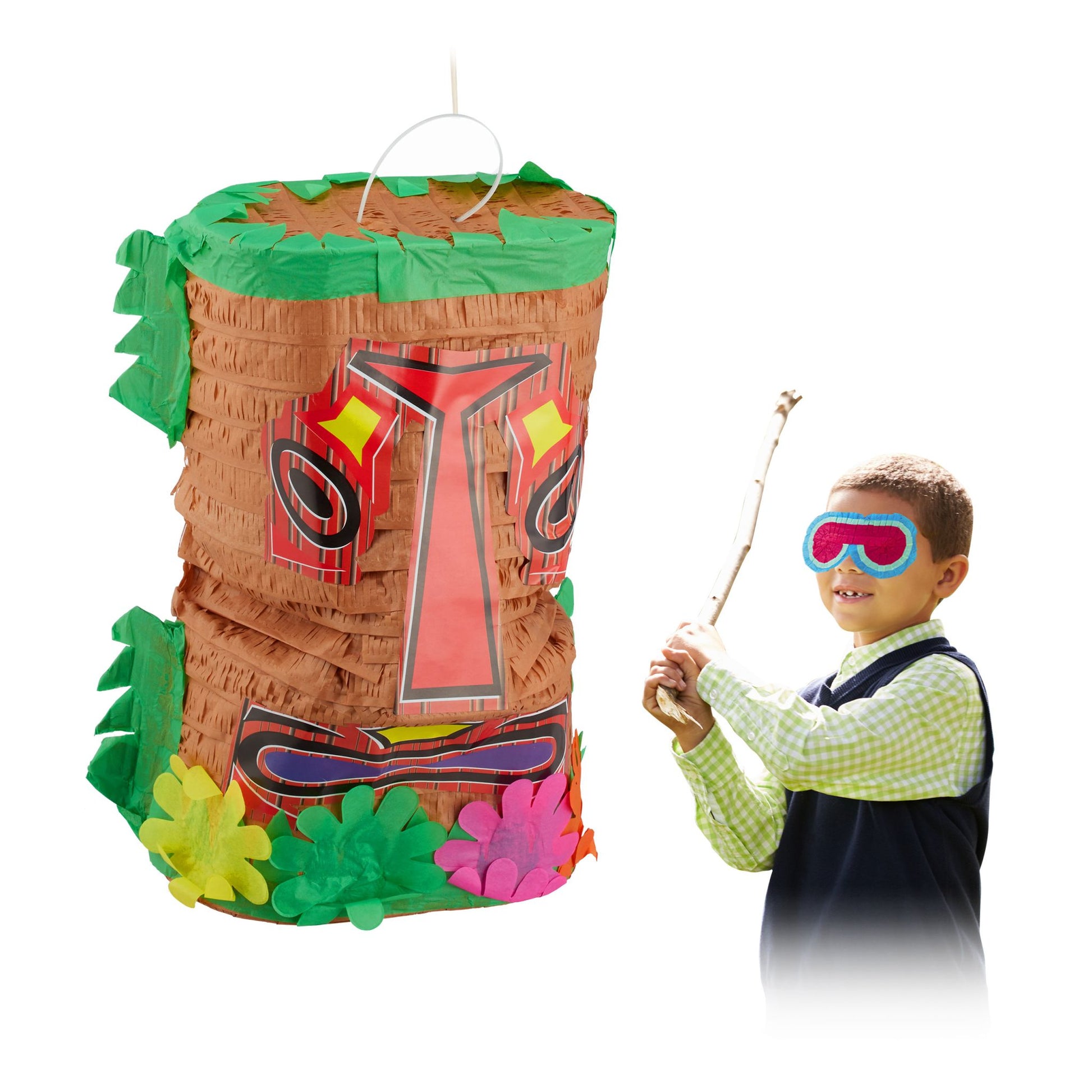 Pinata Tiki Braun-Grün-Rot von Relaxdays