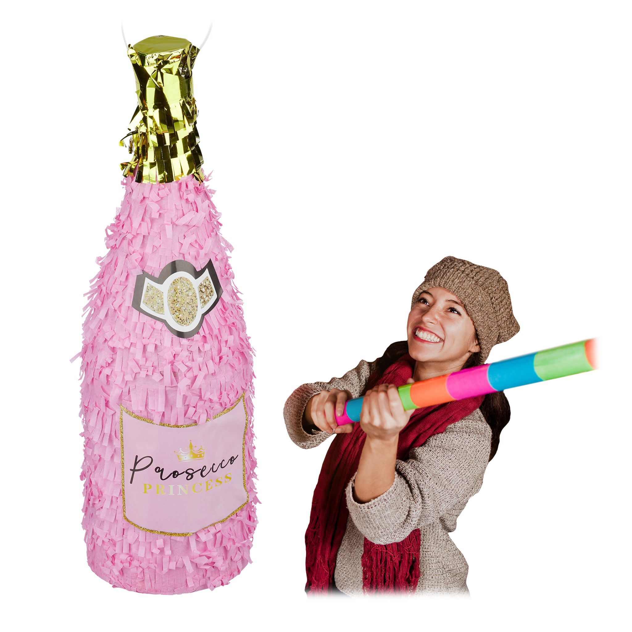 Pinata Sektflasche Gold-Rosa von Relaxdays