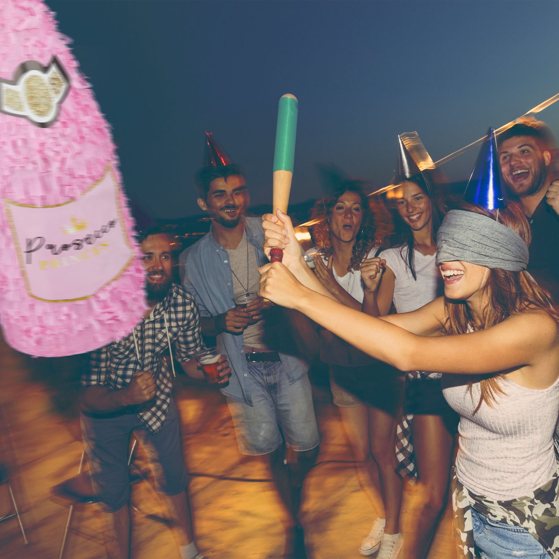 Pinata Sektflasche Gold-Rosa von Relaxdays