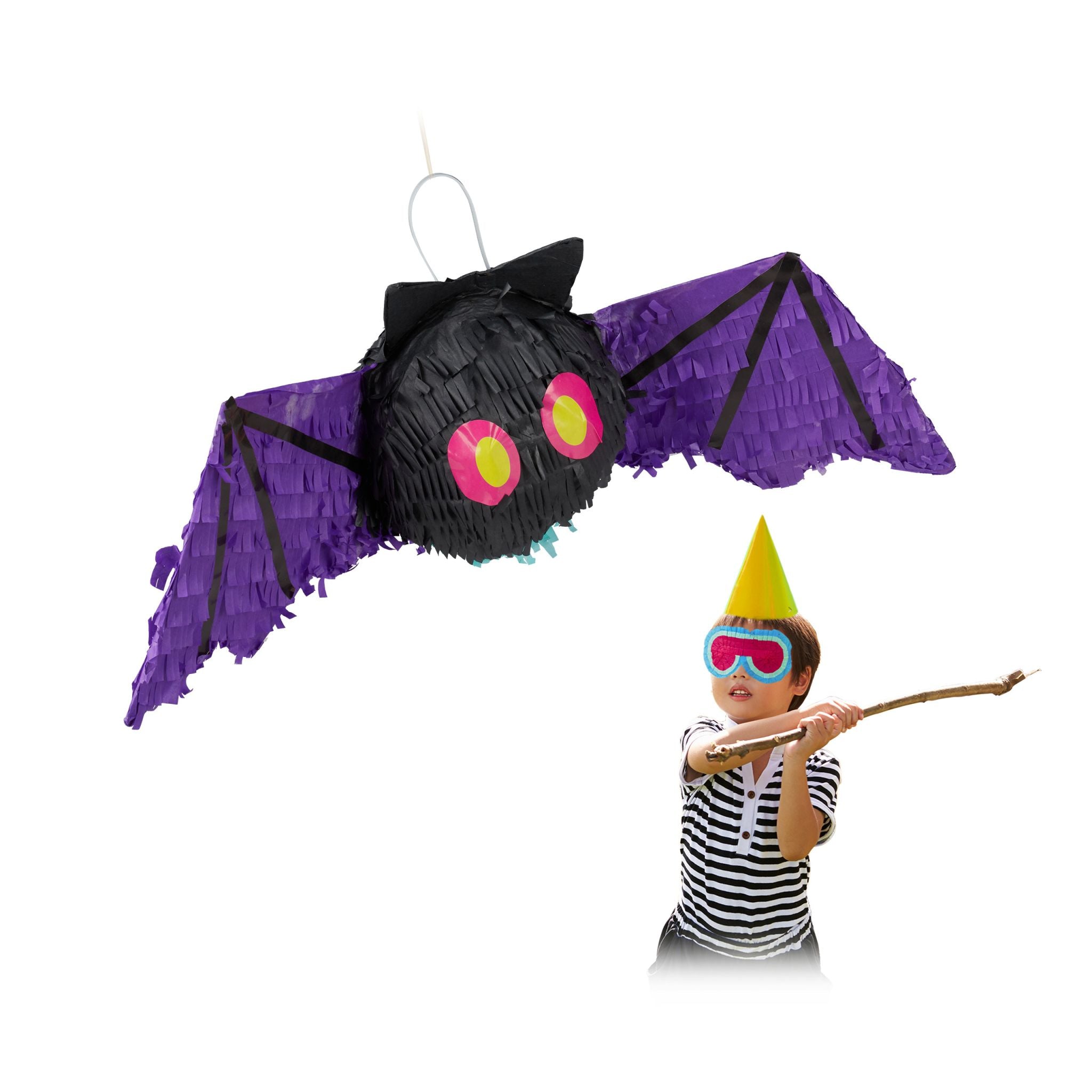 Pinata Fledermaus Lila-Pink-Schwarz von Relaxdays