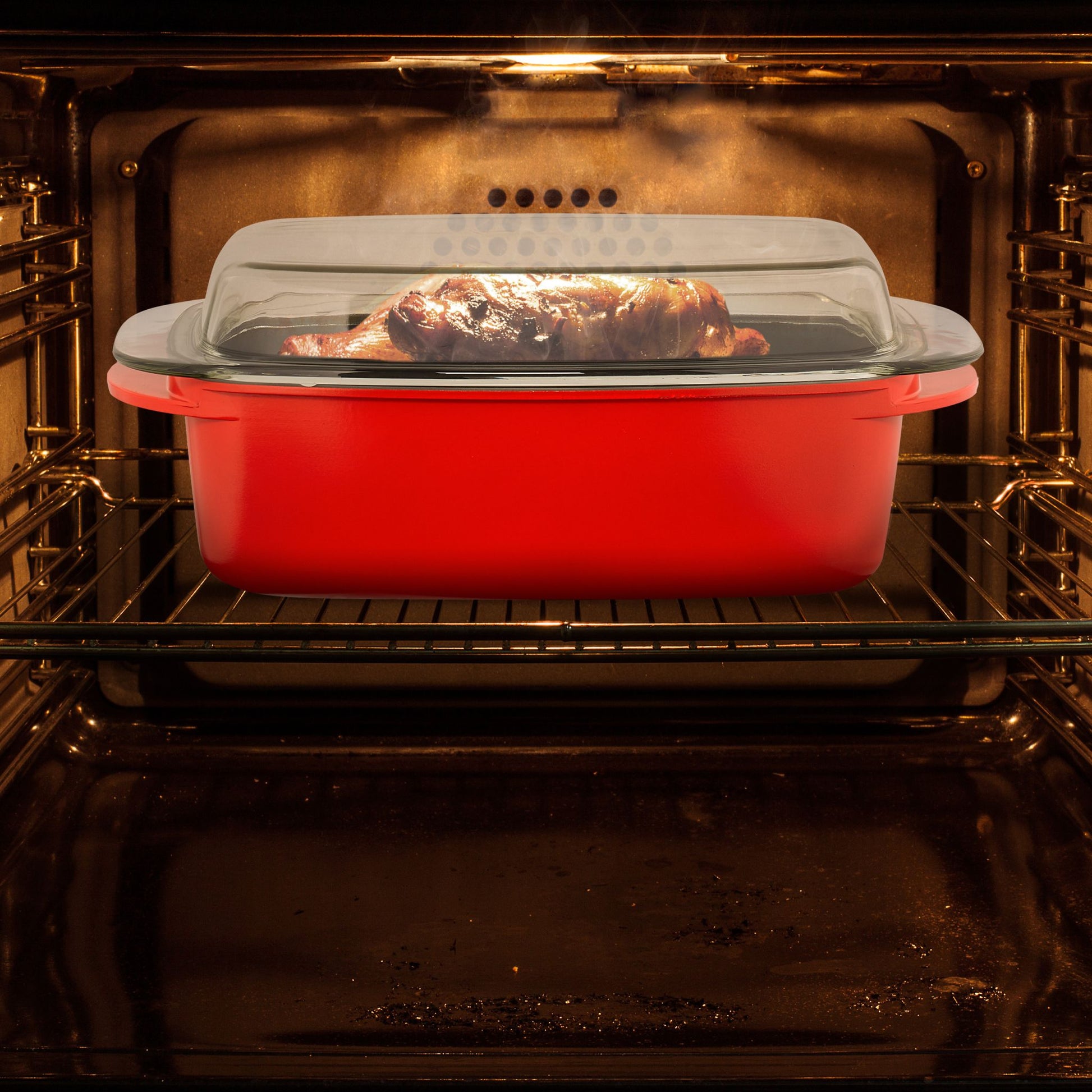 Bräter mit Deckel rot Rot-Transparent von Relaxdays