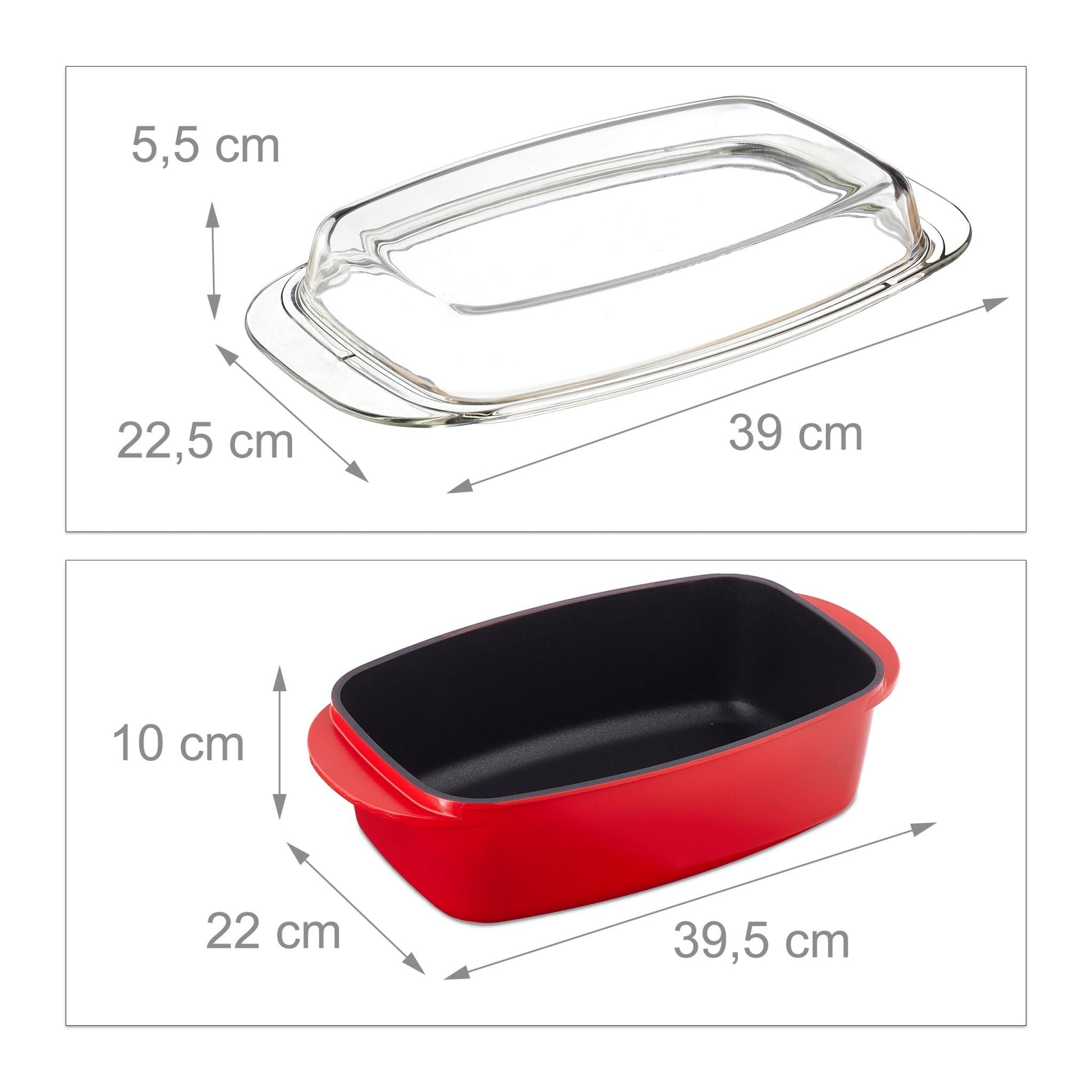Bräter mit Deckel rot Rot-Transparent von Relaxdays