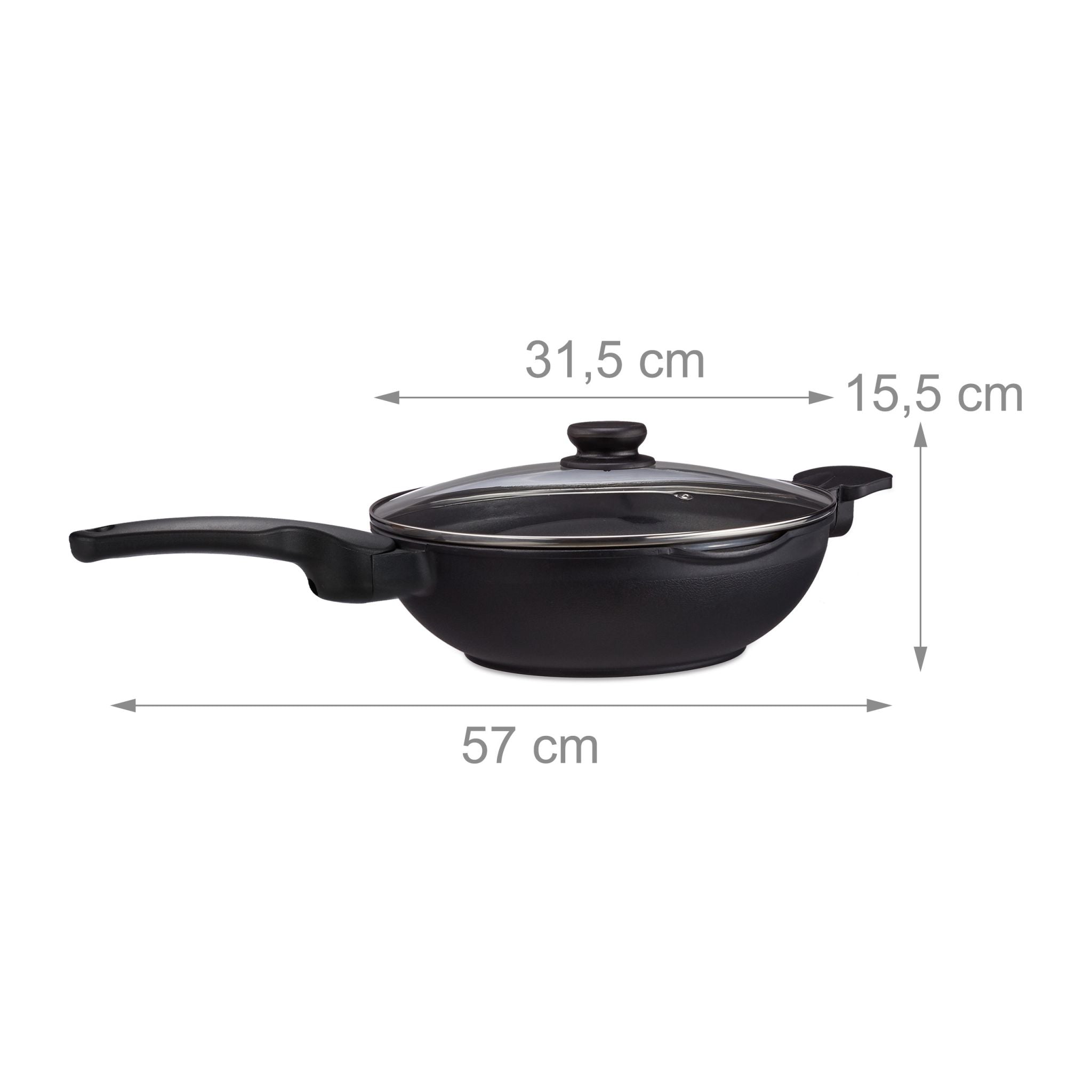 Wok mit Deckel Induktion Schwarz-Silber-Transparent