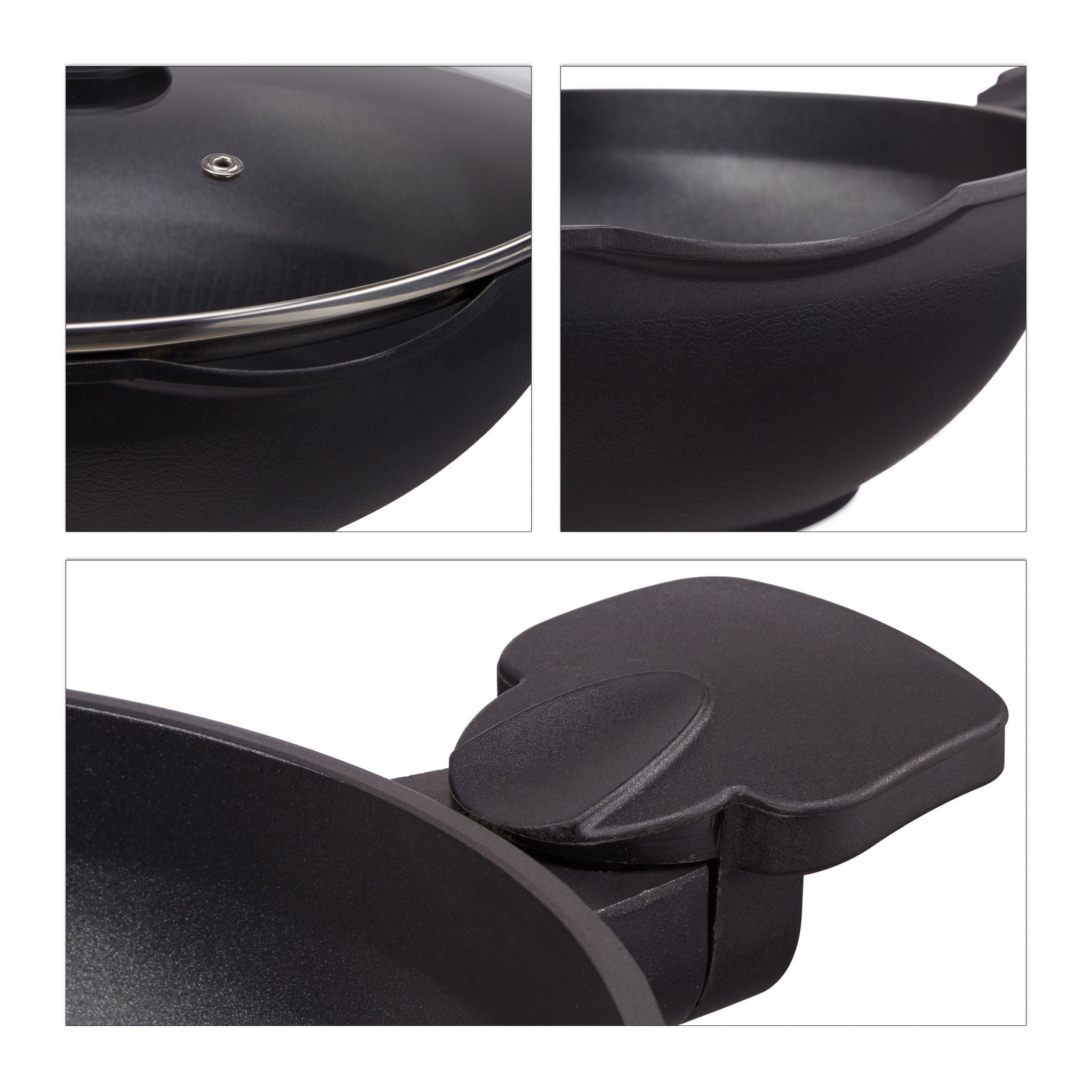 Wok mit Deckel Induktion Schwarz-Silber-Transparent