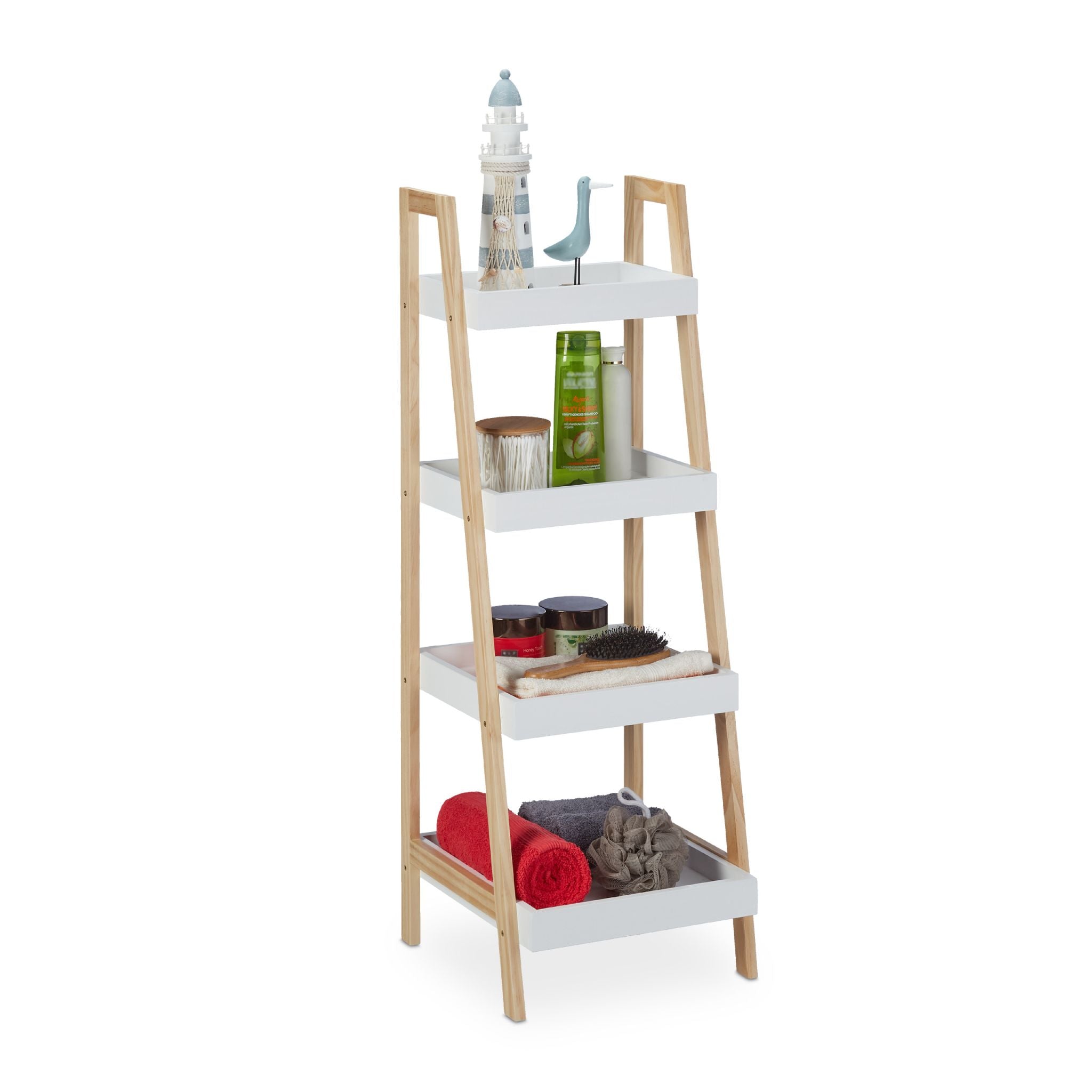 Badregal Leiter weiss Weiss-Hellbraun von Relaxdays