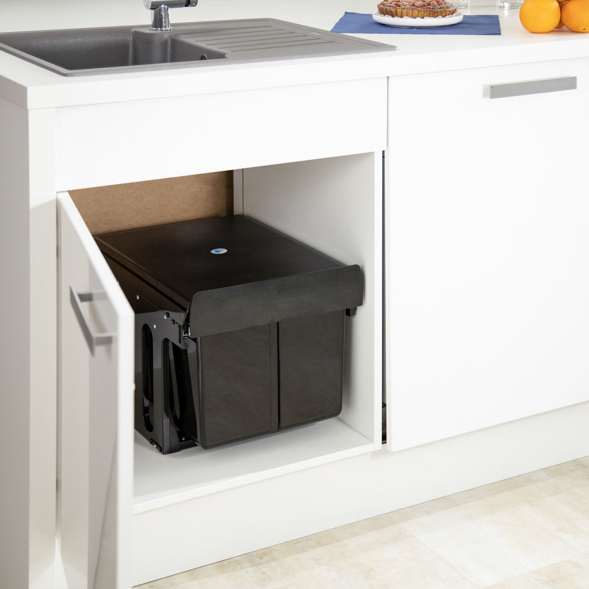 Einbaumülleimer 2x15L schwarz Schwarz von Relaxdays