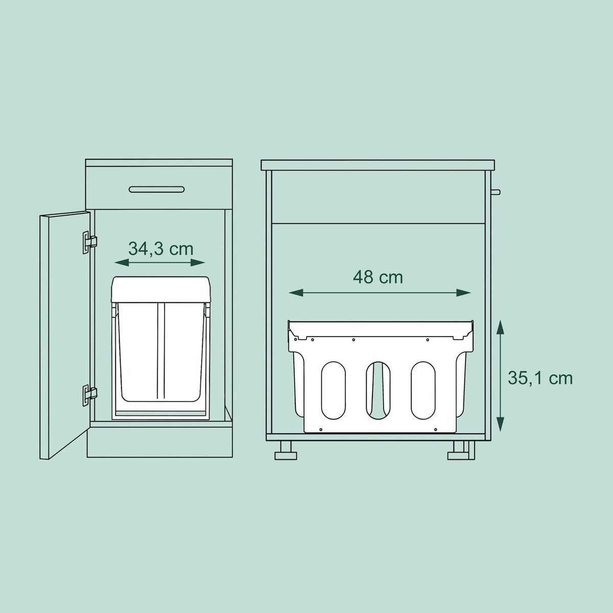 Einbaumülleimer 2x15L schwarz Schwarz von Relaxdays