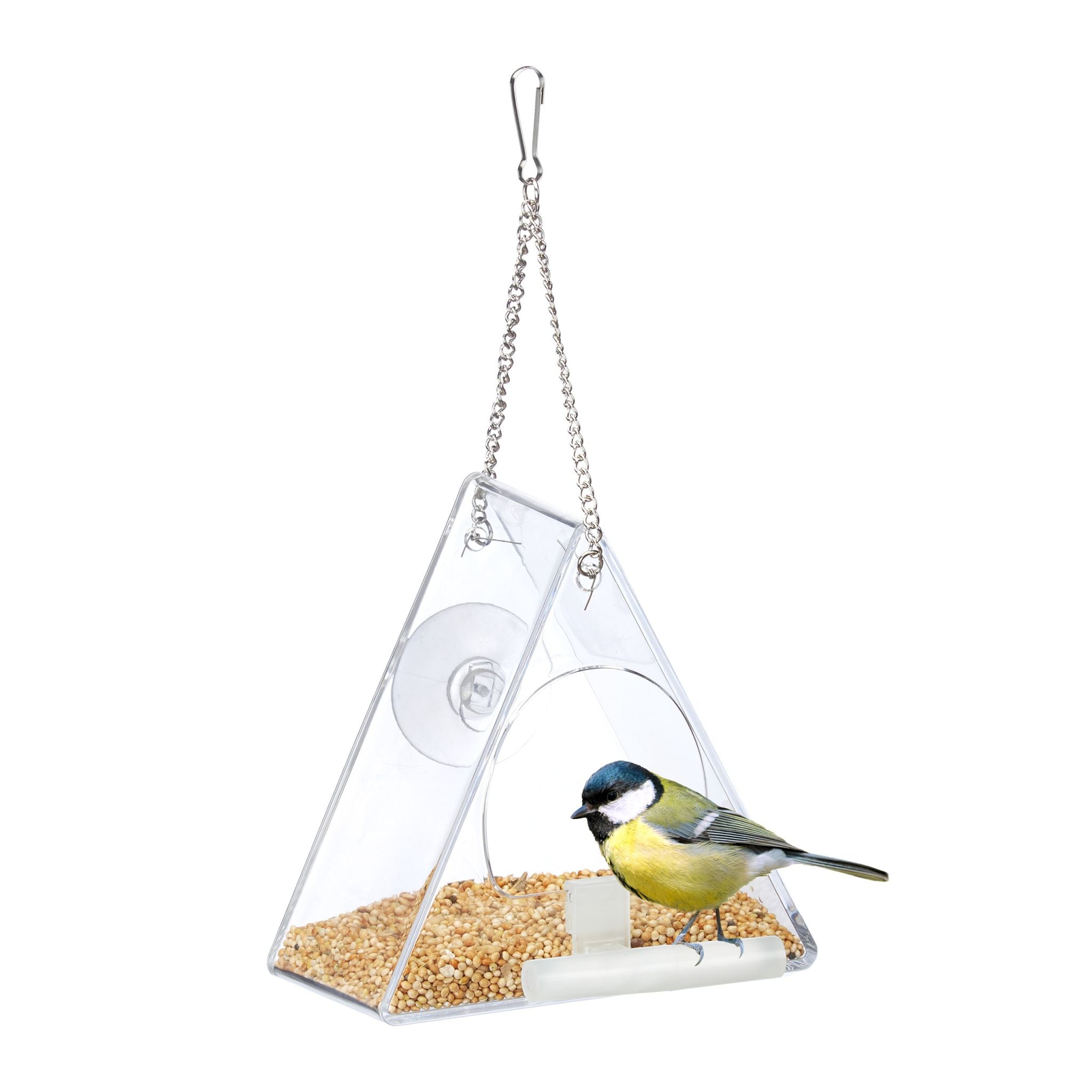 Vogelfutterhaus für Fenster dreieckig Silber-Transparent