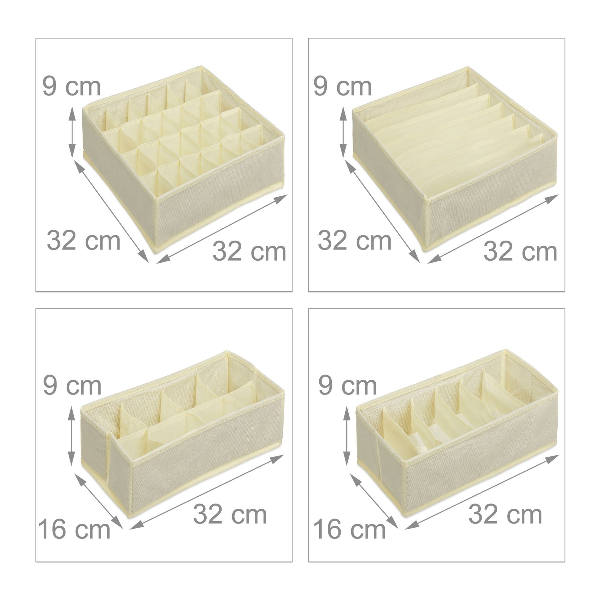 Unterwäscheorganiser 4er-Set Beige von Relaxdays
