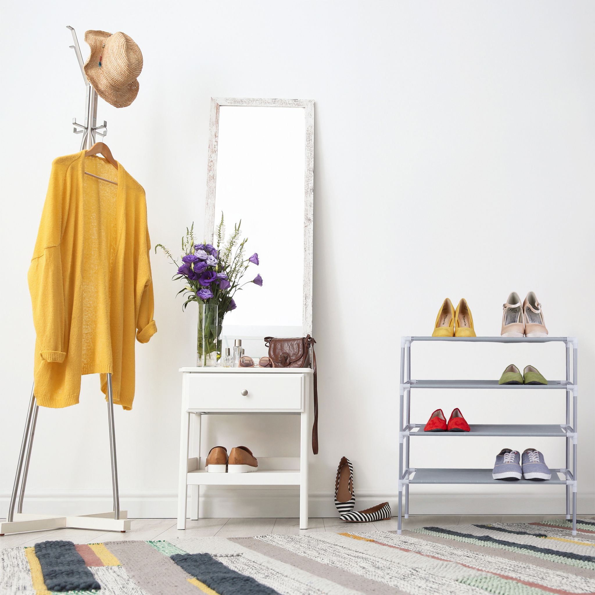 Schuhregal Stecksystem 4 Ebenen Grau von Relaxdays