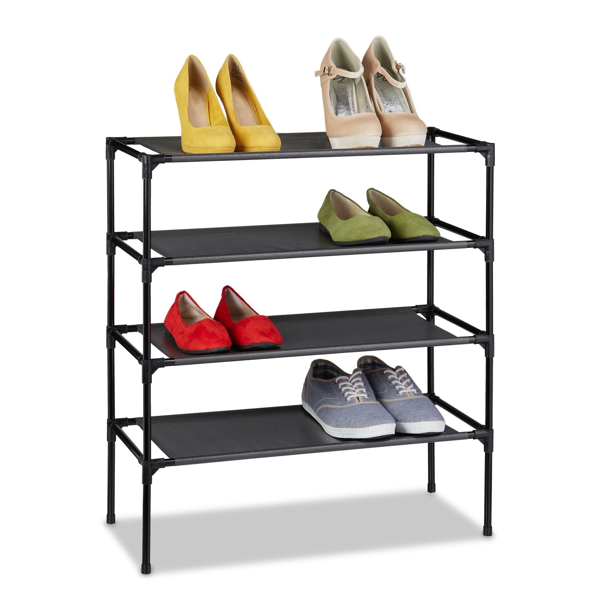 Schuhregal Stecksystem 4 Ebenen Schwarz von Relaxdays
