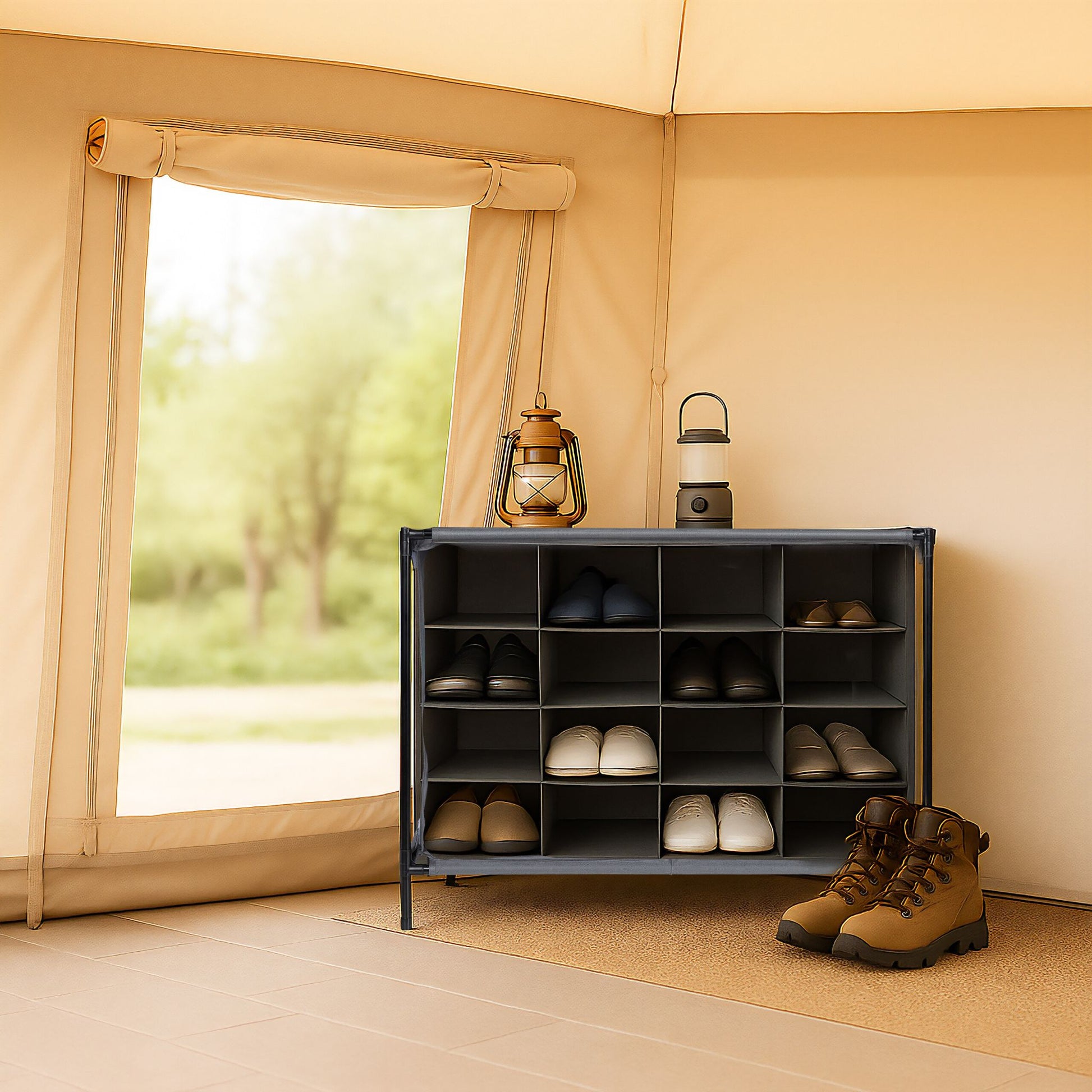 Camping Schuhregal 16 Fächer Schwarz-Grau von Relaxdays