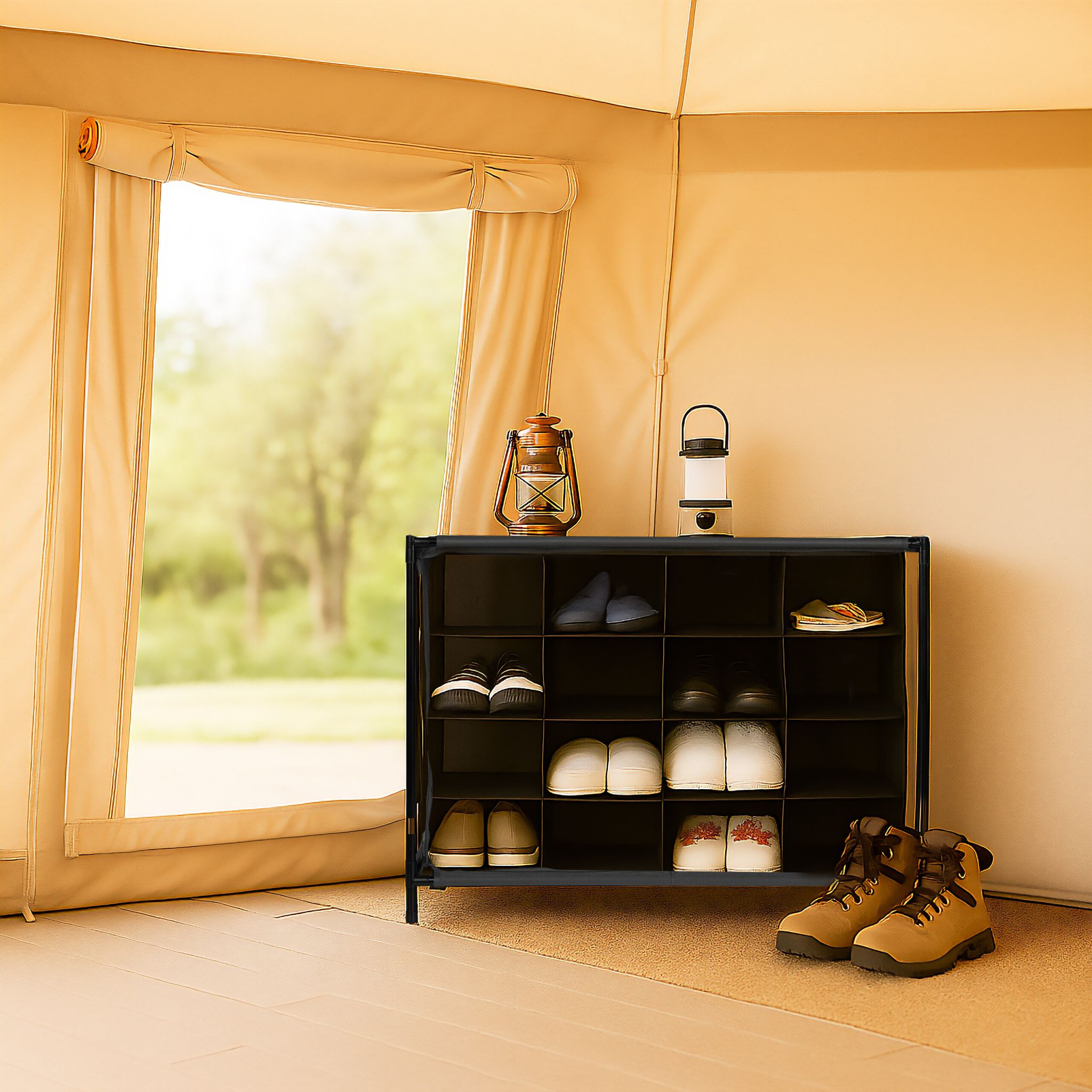 Camping Schuhregal 16 Fächer Schwarz von Relaxdays
