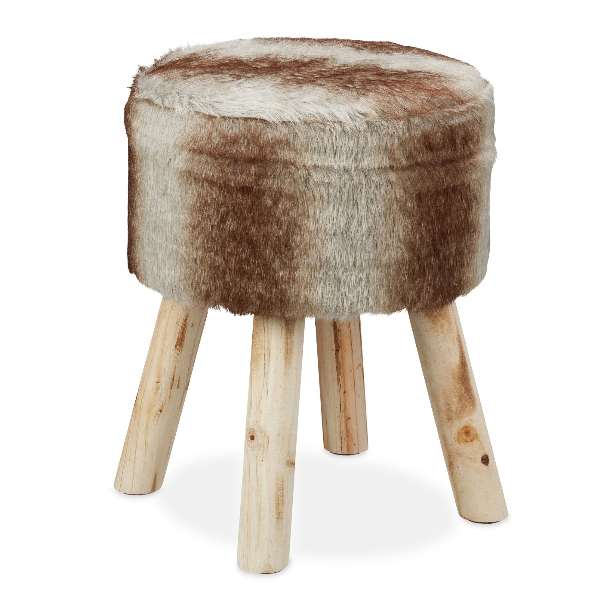 Fellhocker rund Braun-Hellbraun-Grau von Relaxdays